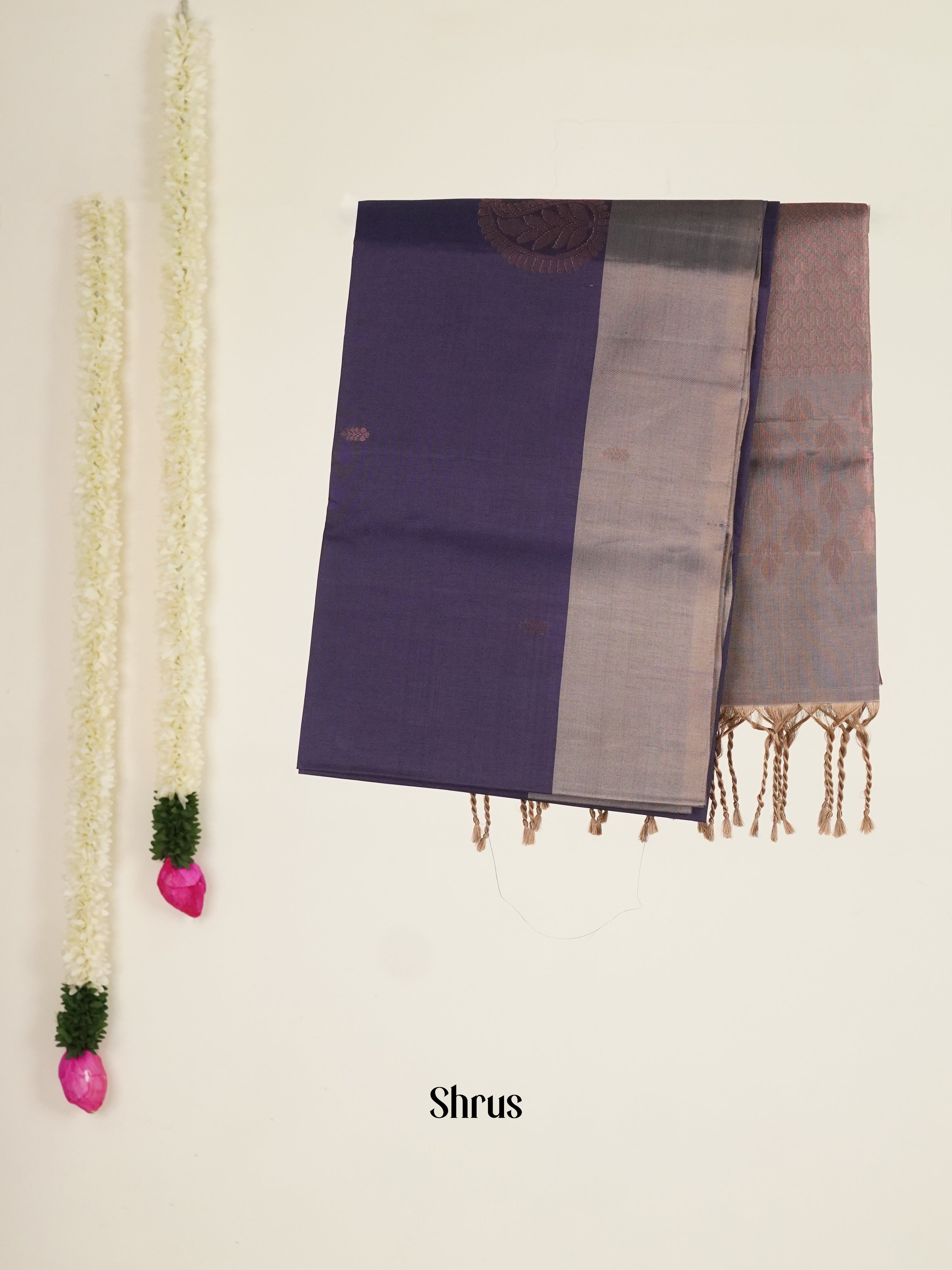 Dark Blue & Brown - Soft silk-halfpure Saree