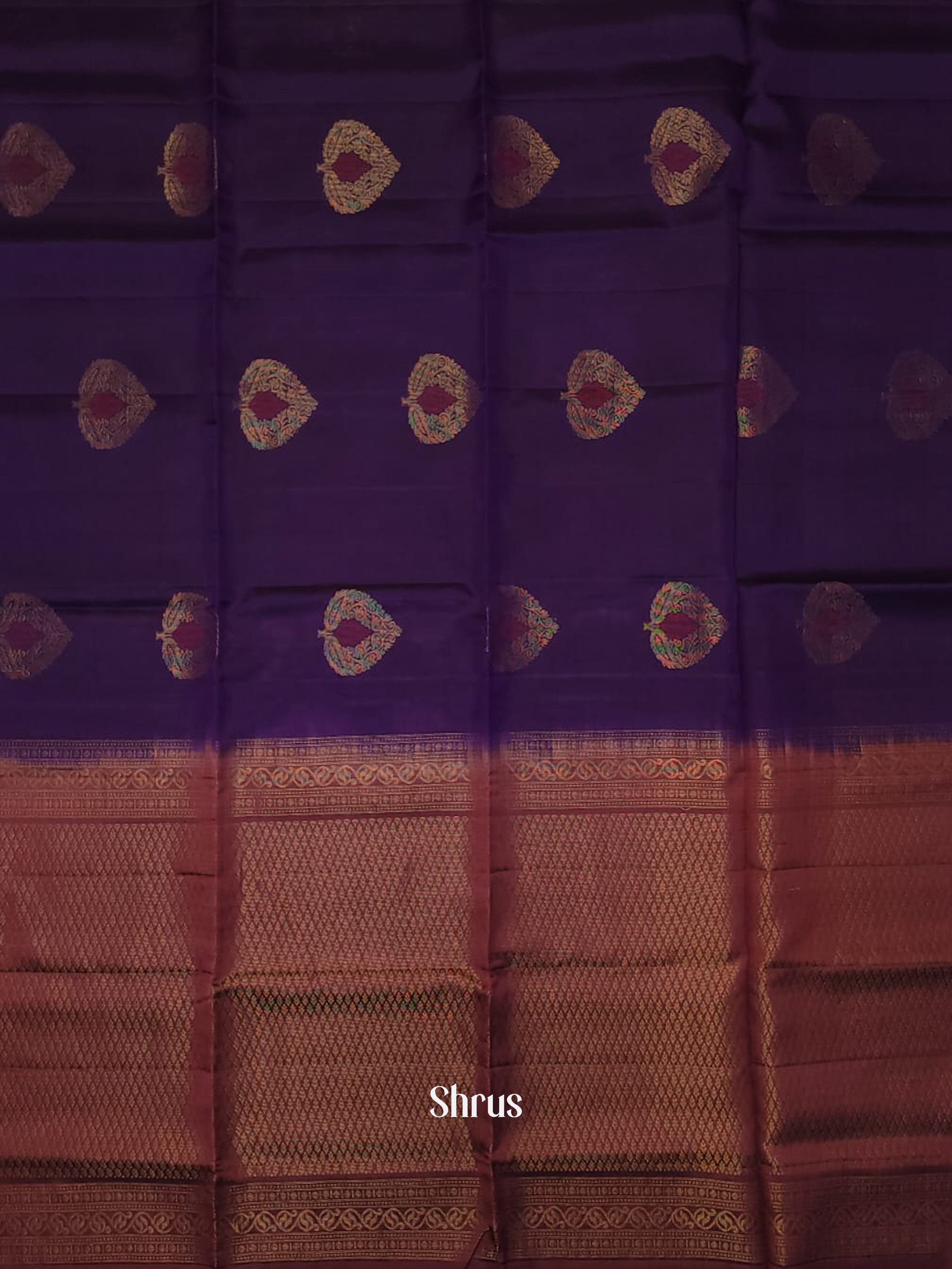 Violet & Maroon - Soft silk-halfpure Saree