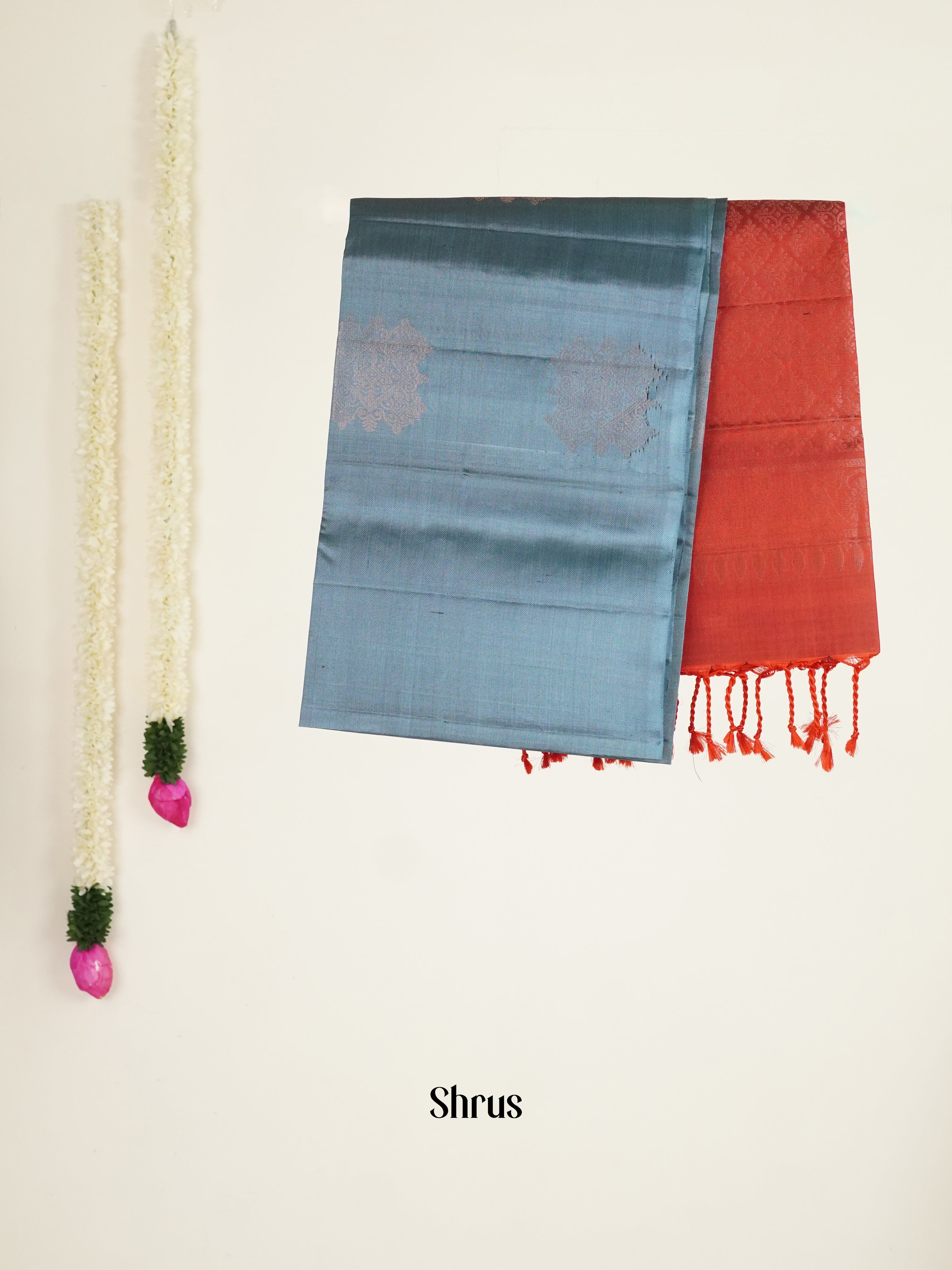 Grey & Maroon - Soft silk-halfpure Saree