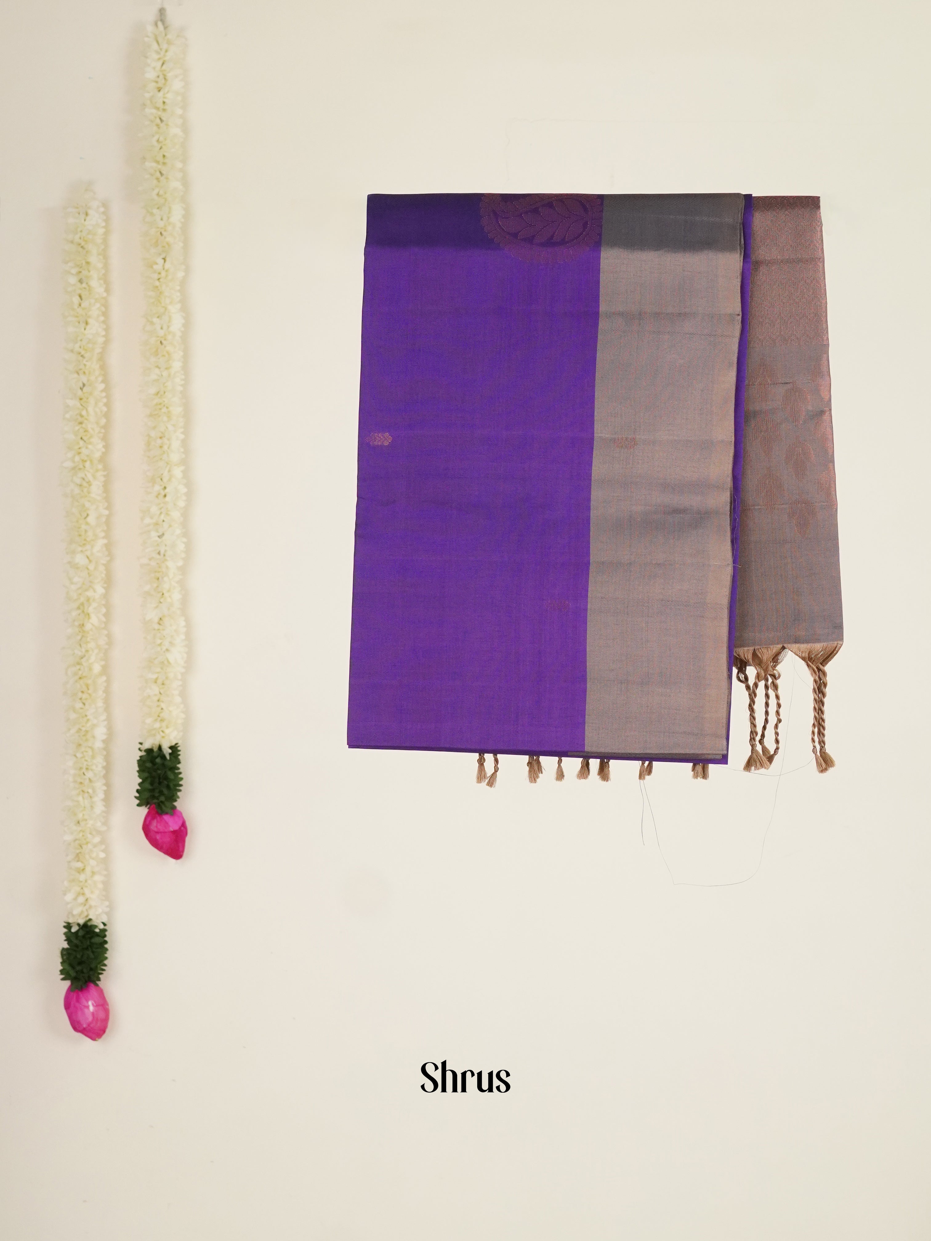 Violet & Brown - Soft silk-halfpure Saree