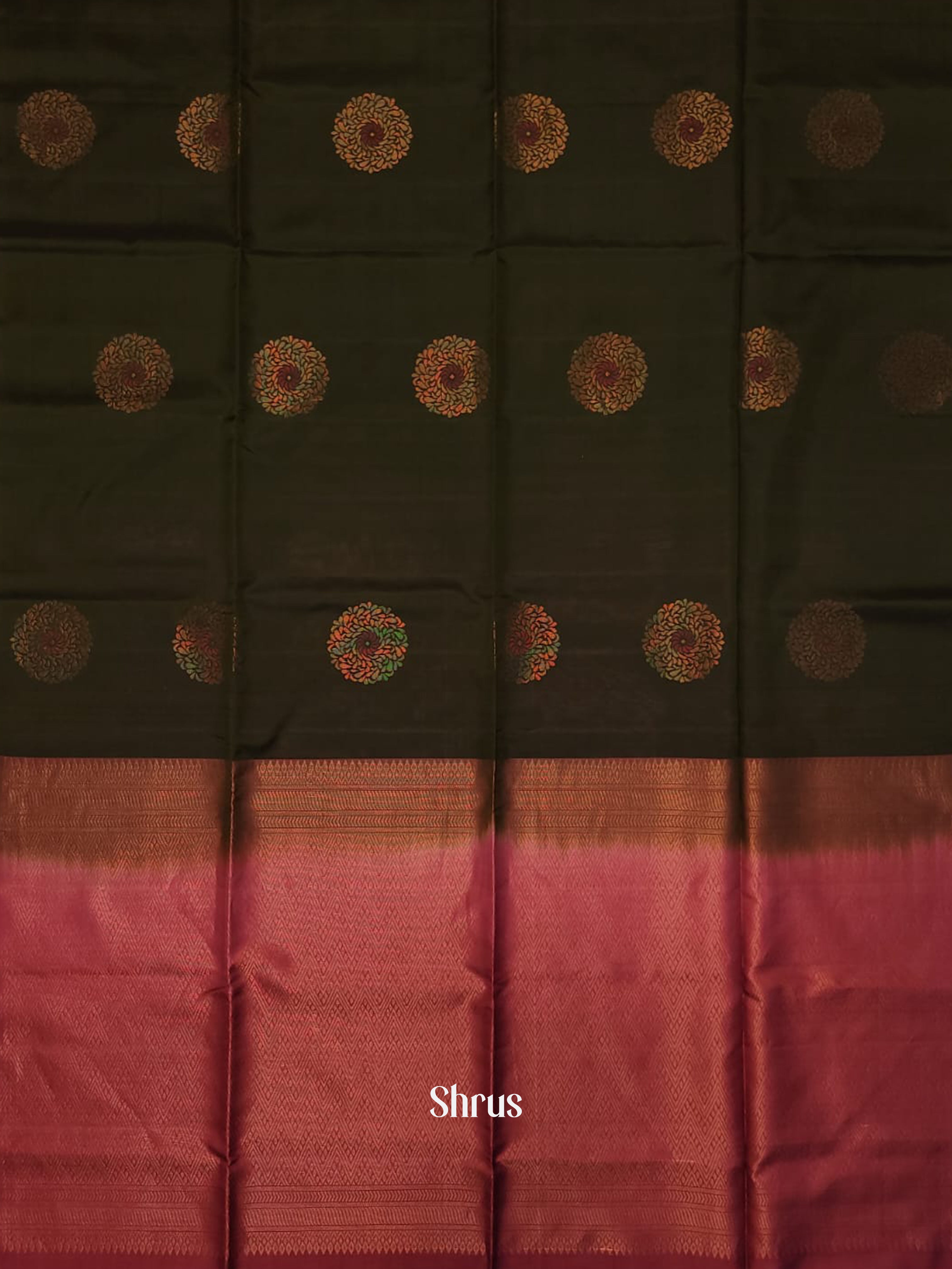 Dark Bottle Green & Maroon - Soft silk-halfpure Saree