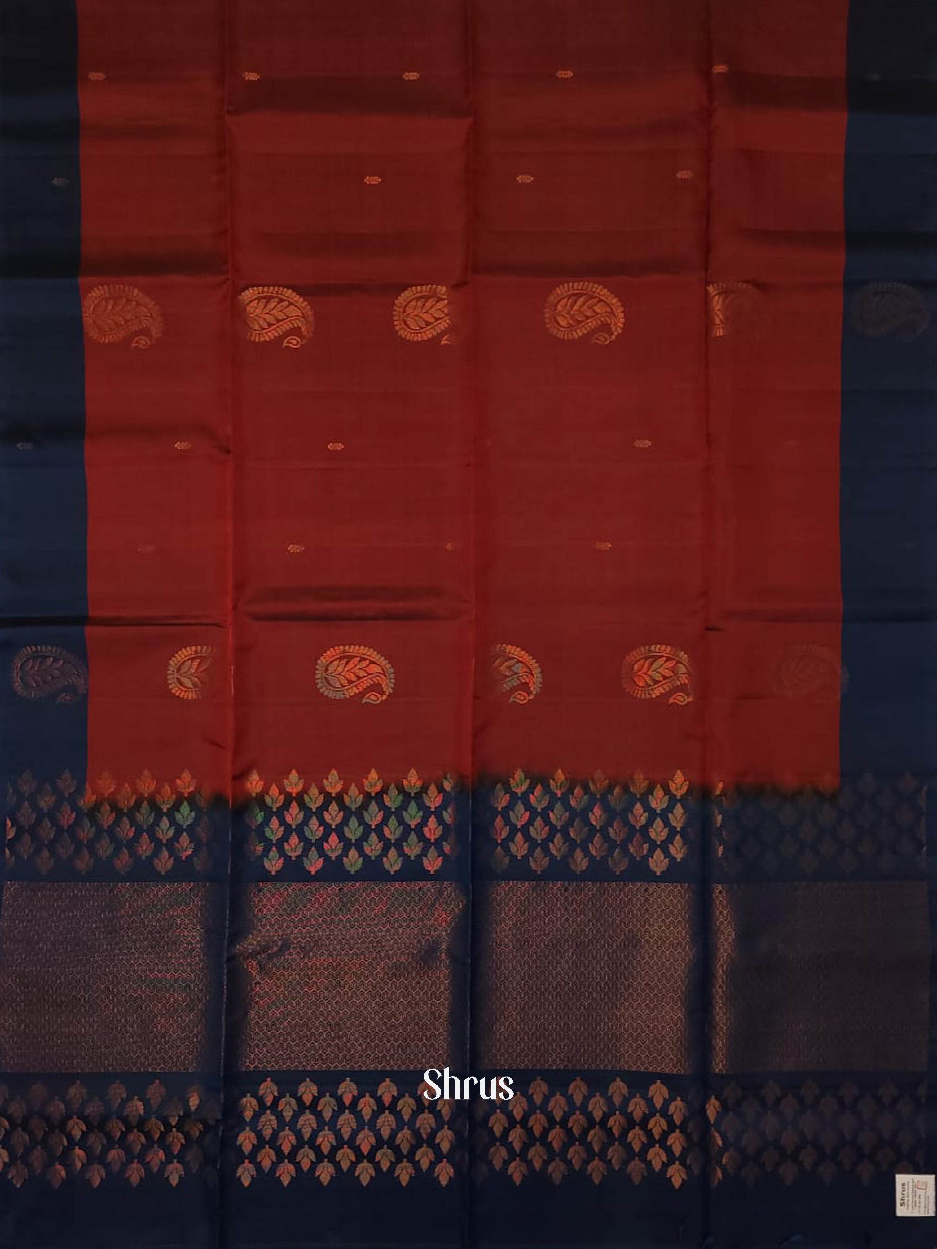 Maroon & Blue - Soft silk-half pure Saree