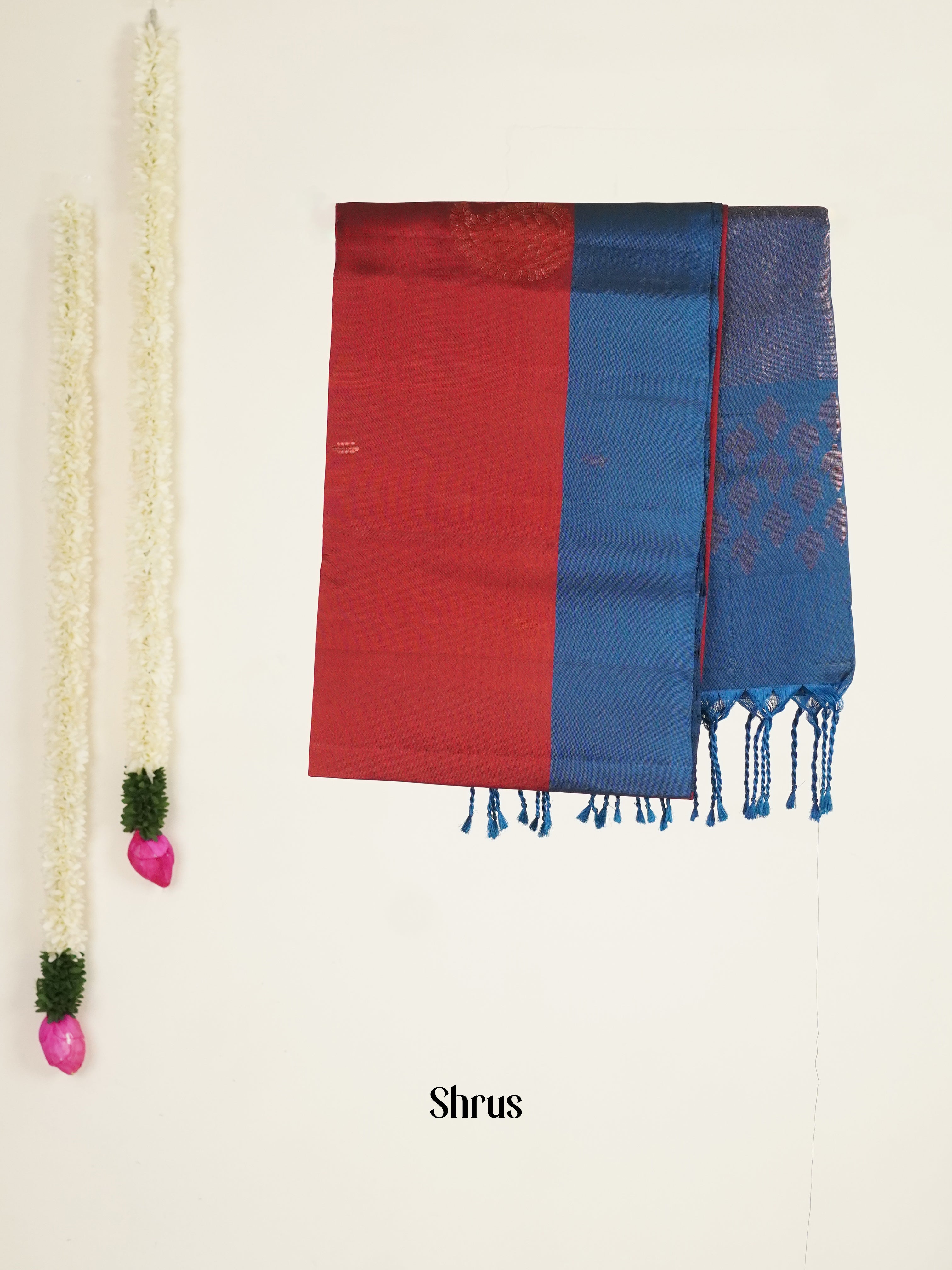 Maroon & Blue - Soft silk-half pure Saree