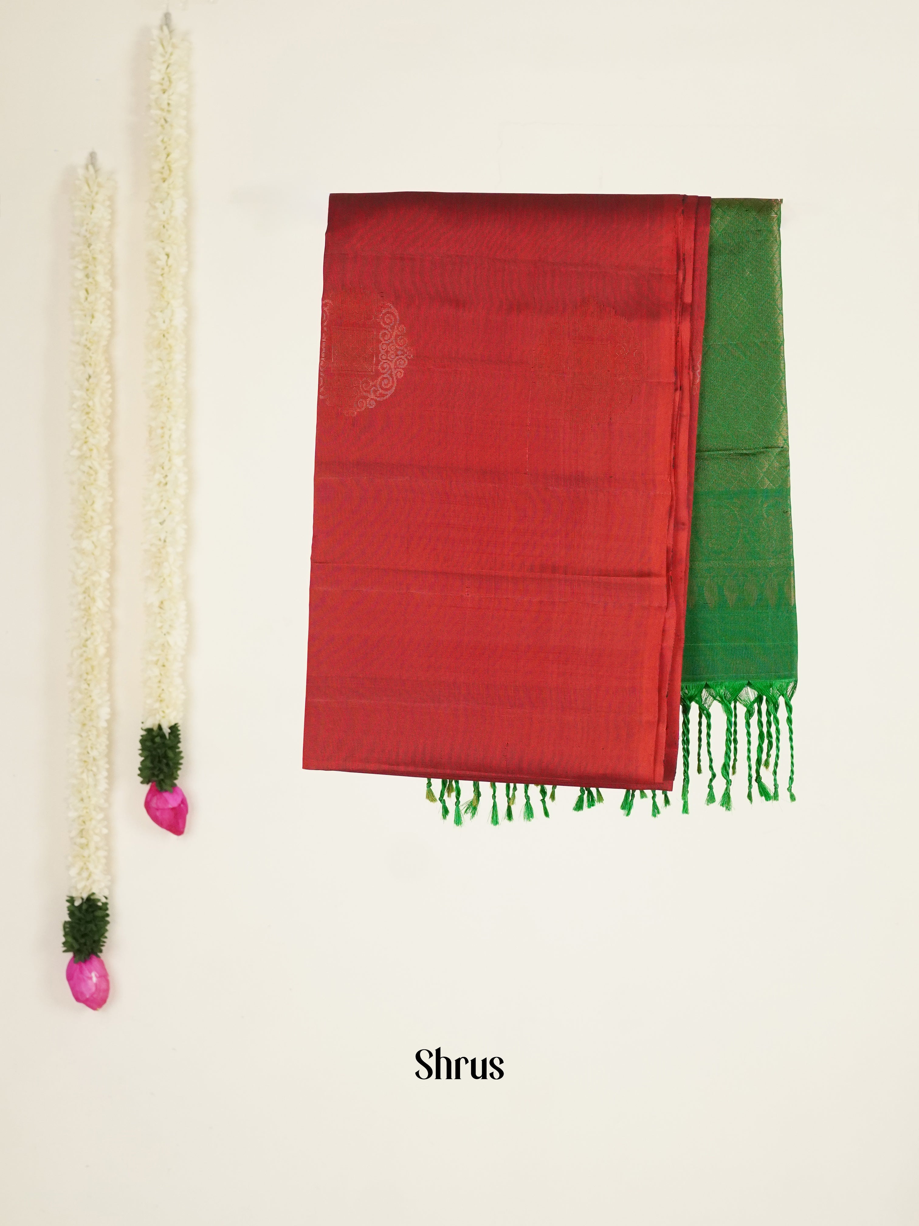 Maroon & Green - Softsilk-halfpure Saree