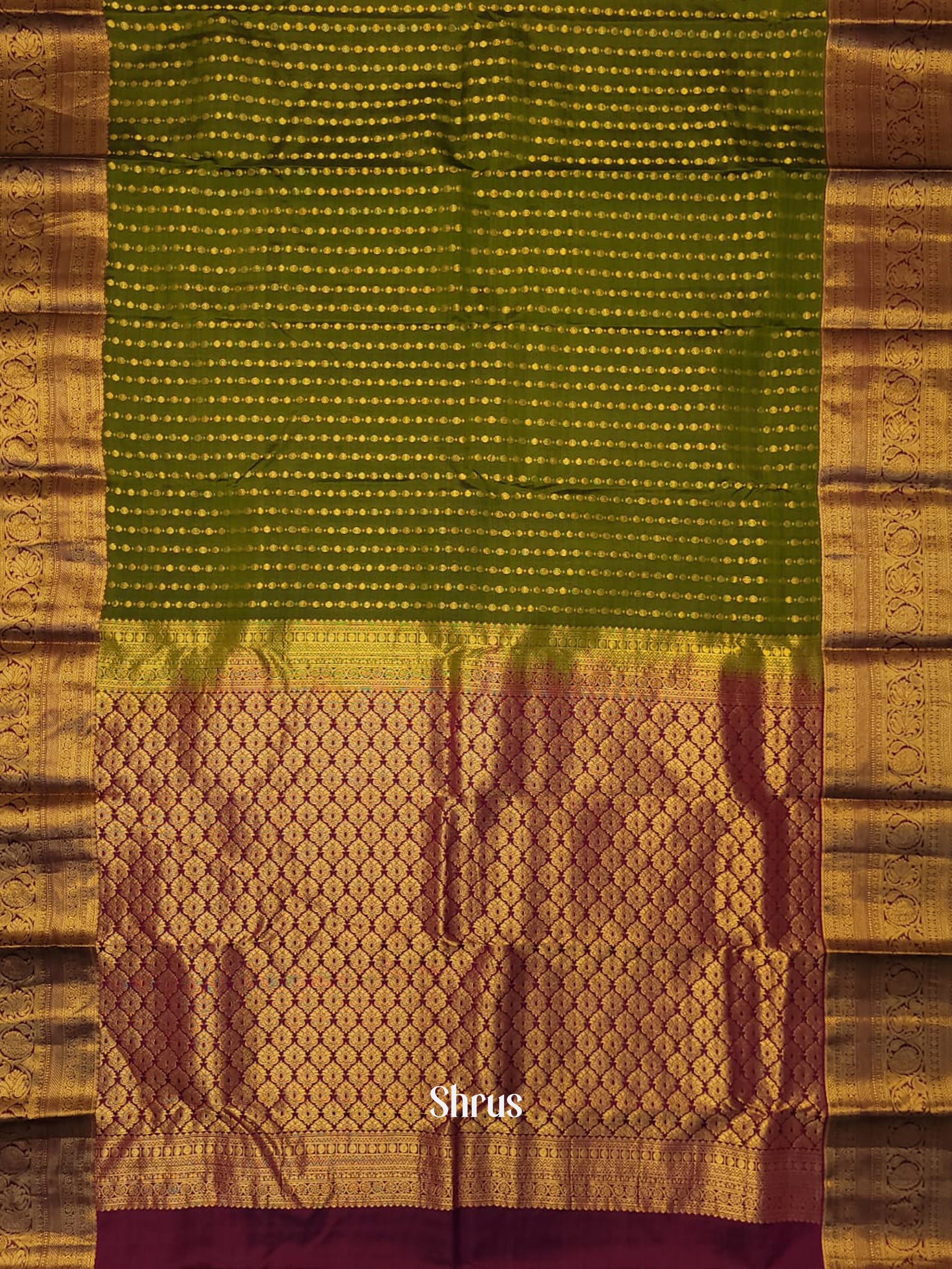 Green & Wine  - Kanchipuram-halfpure Saree