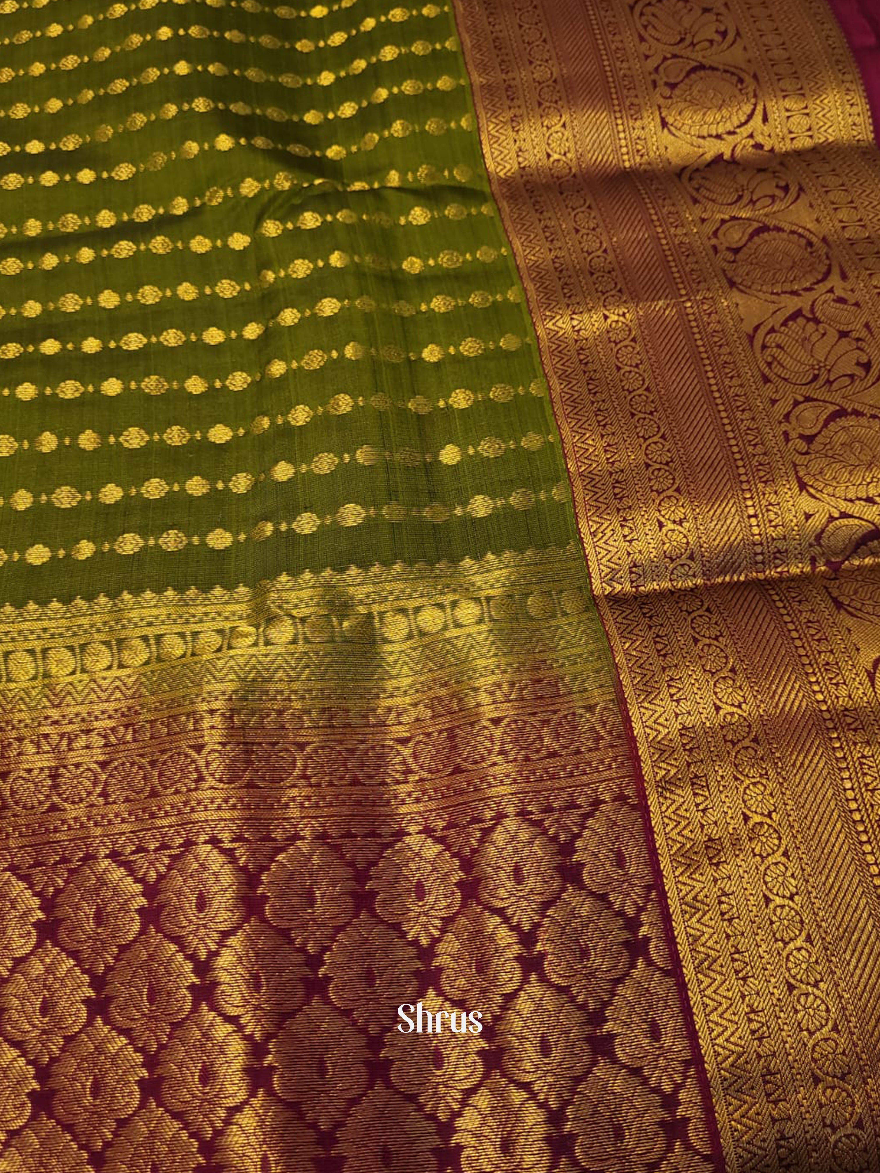 Green & Wine  - Kanchipuram-halfpure Saree