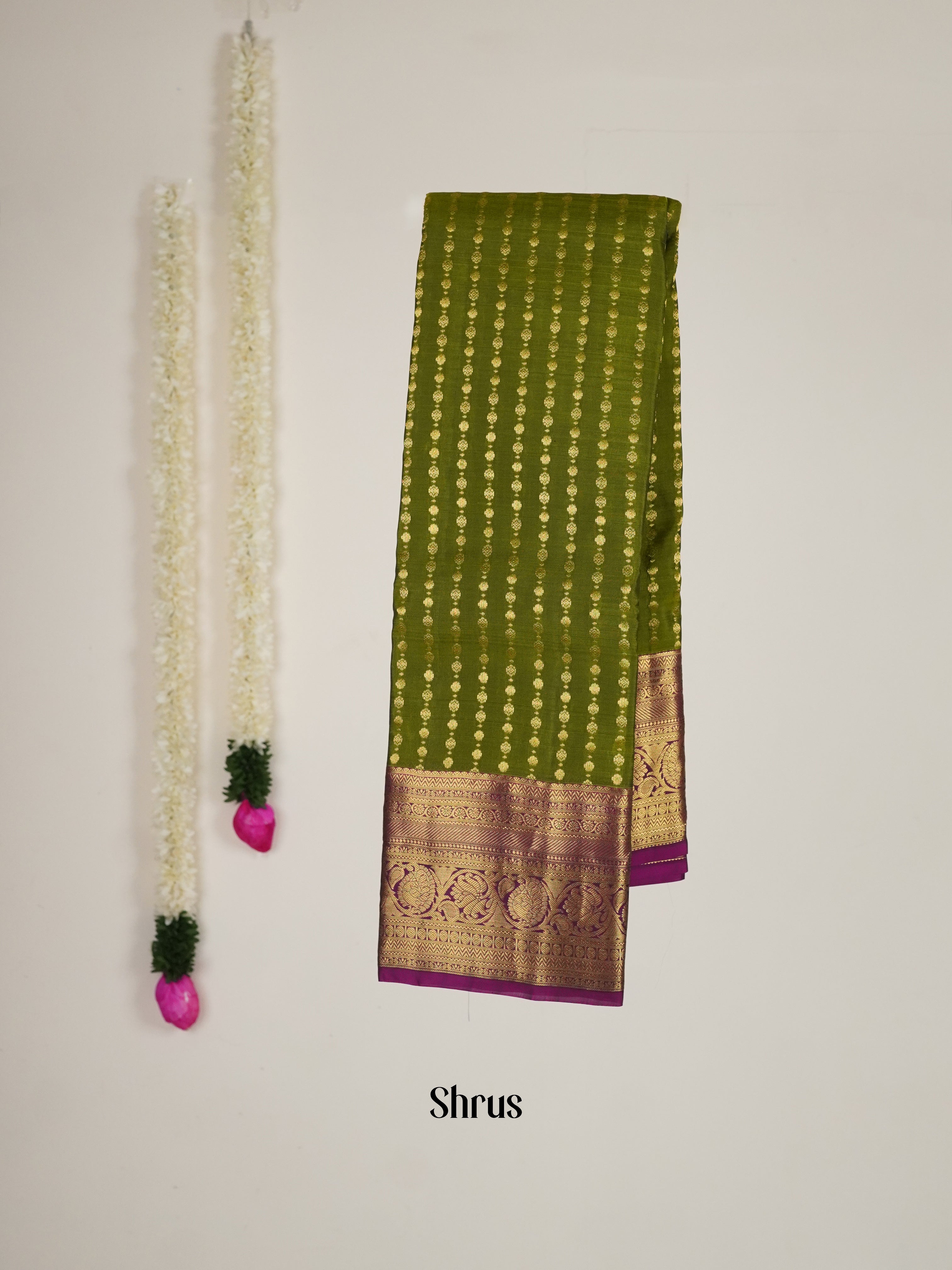 Green & Wine  - Kanchipuram-halfpure Saree