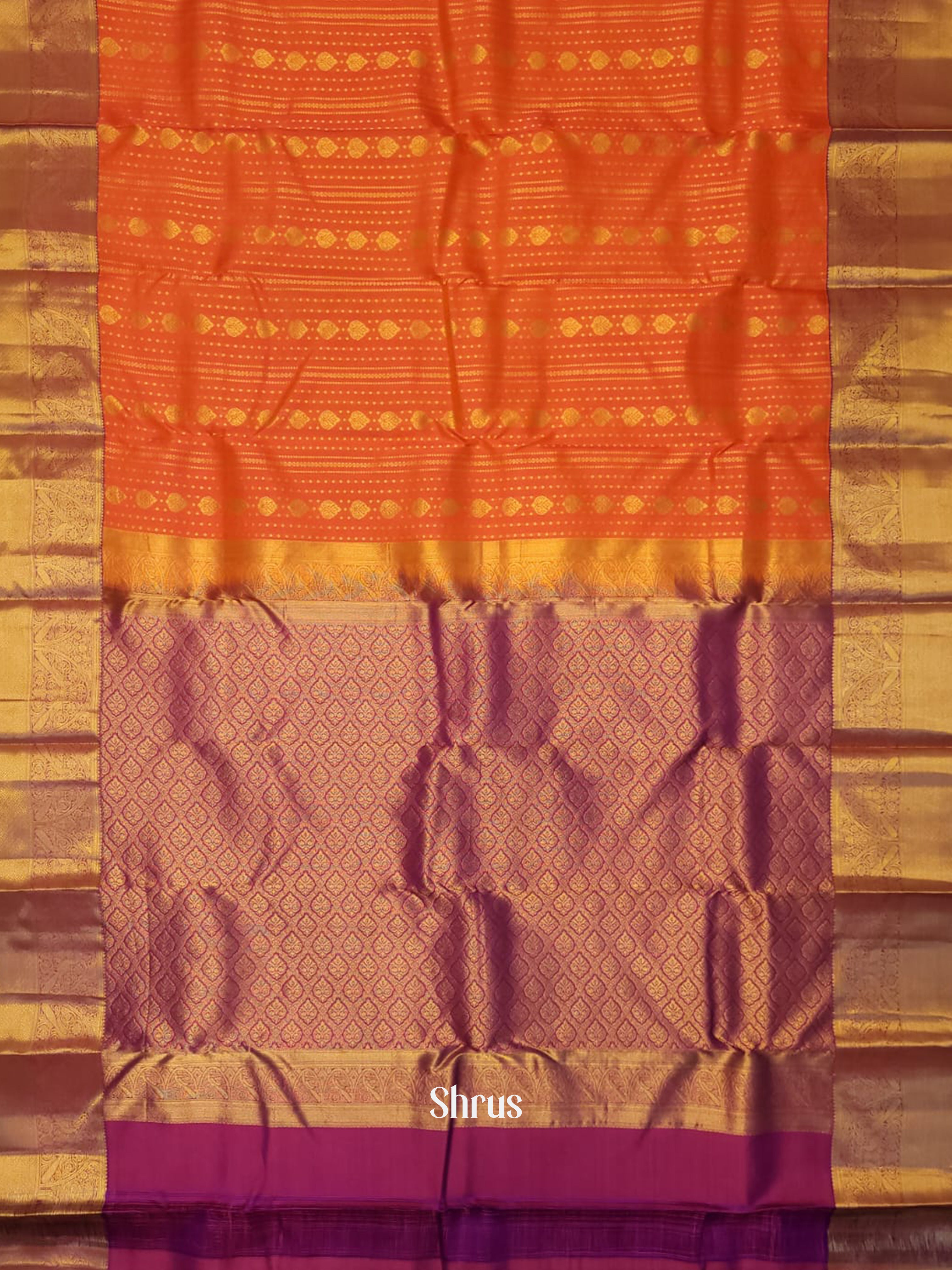 Orange & Pink - Kanchipuram-halfpure Saree