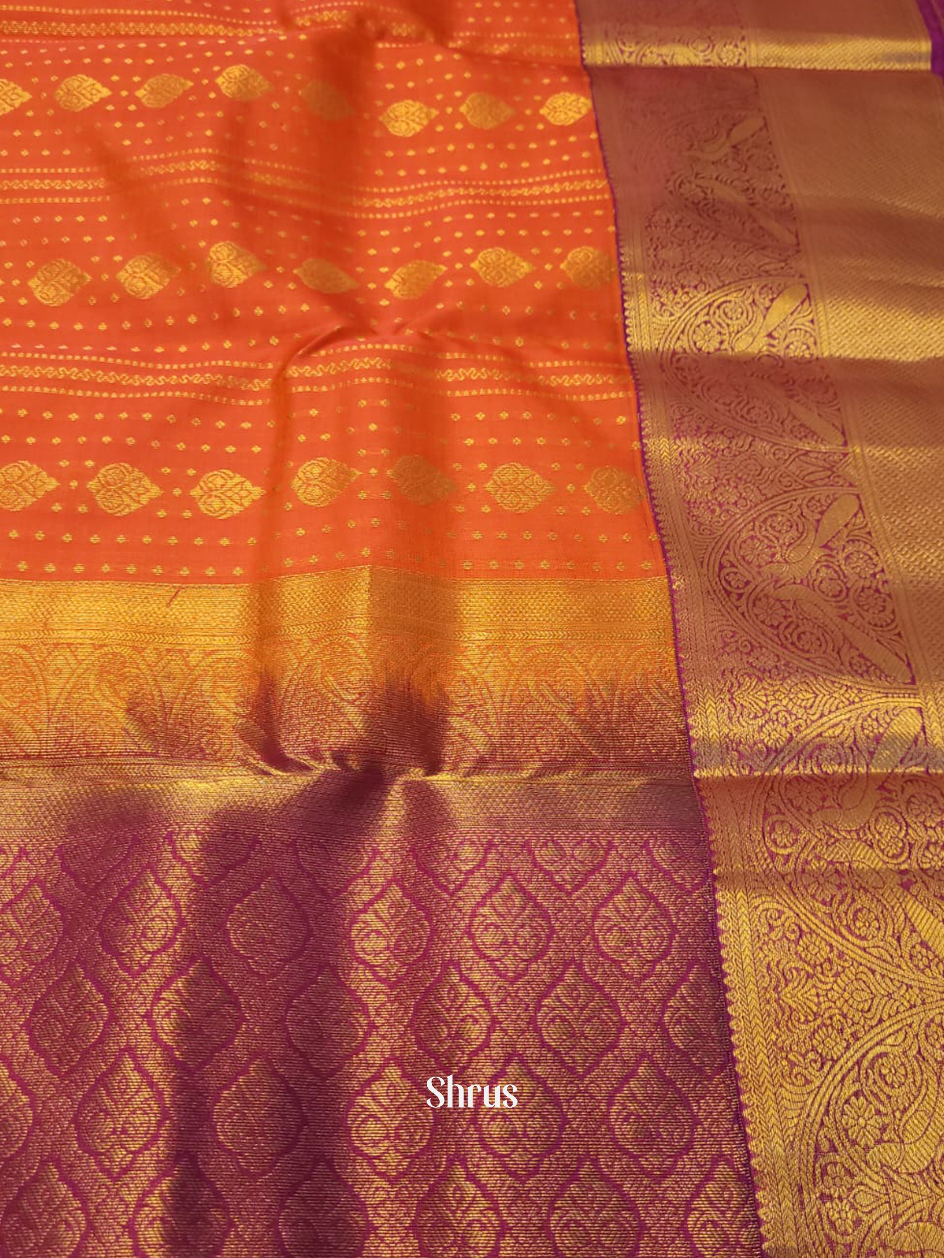 Orange & Pink - Kanchipuram-halfpure Saree