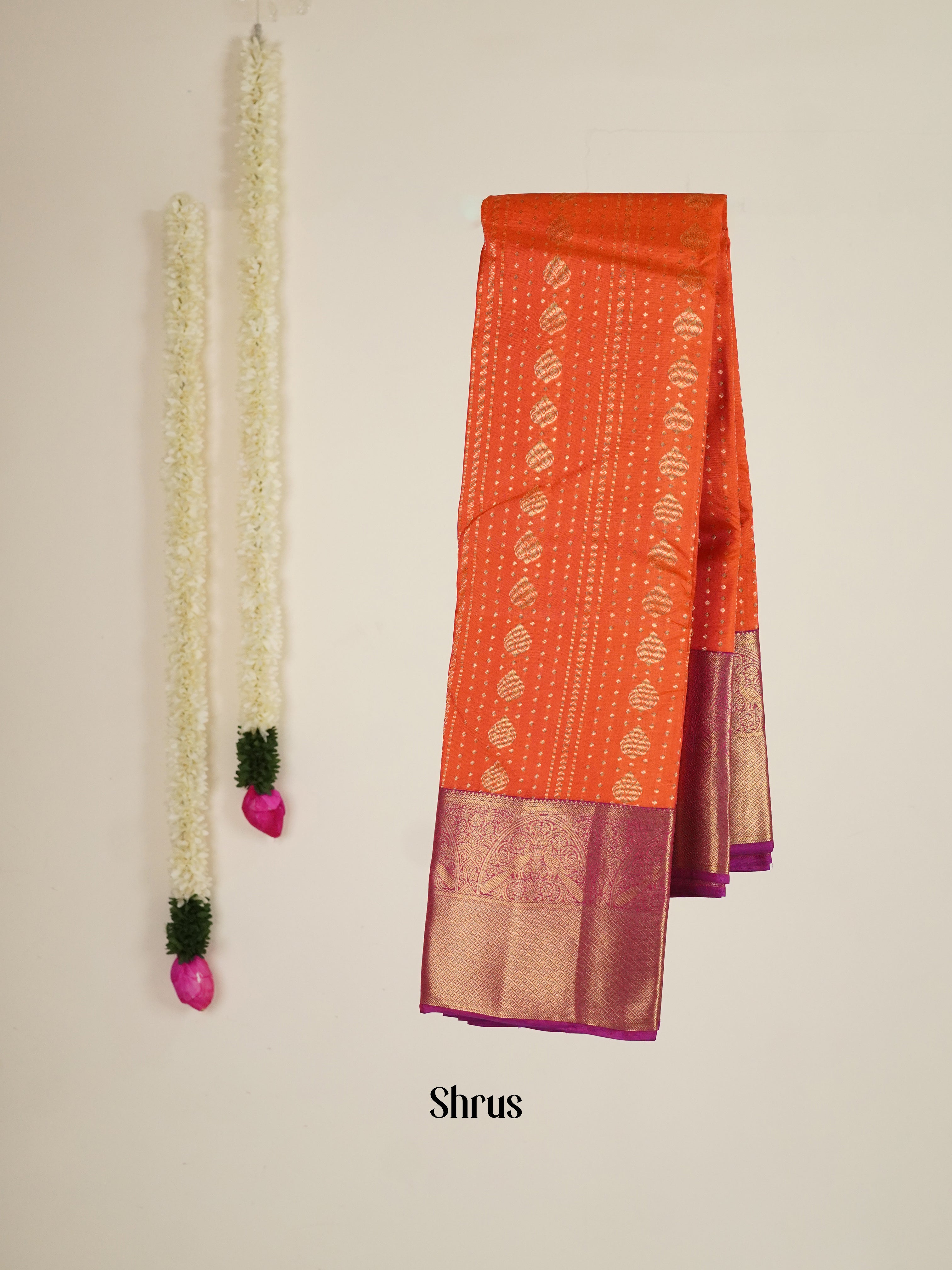 Orange & Pink - Kanchipuram-halfpure Saree