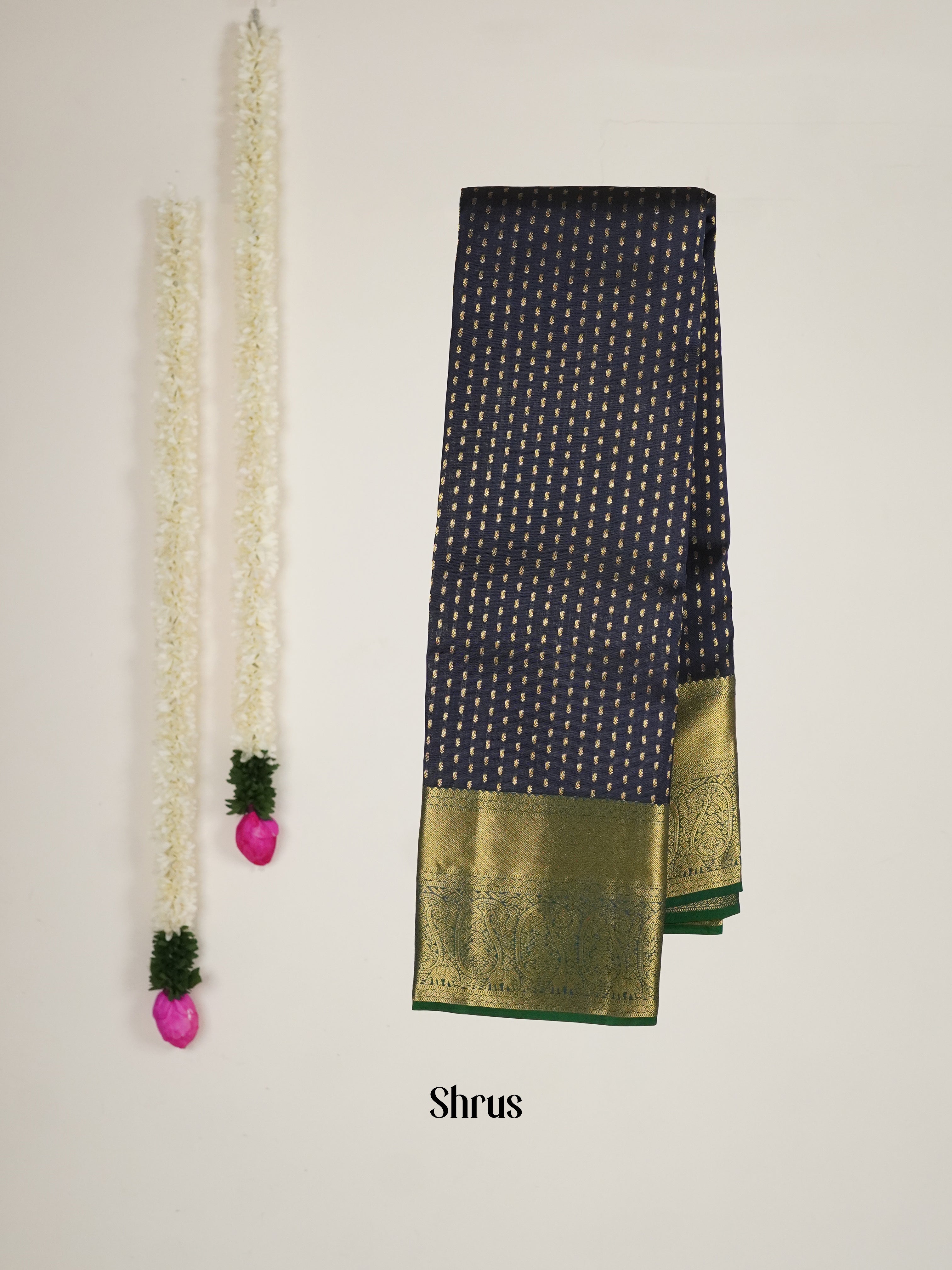 Deep Blue & Green - Kanchipuram-halfpure Saree