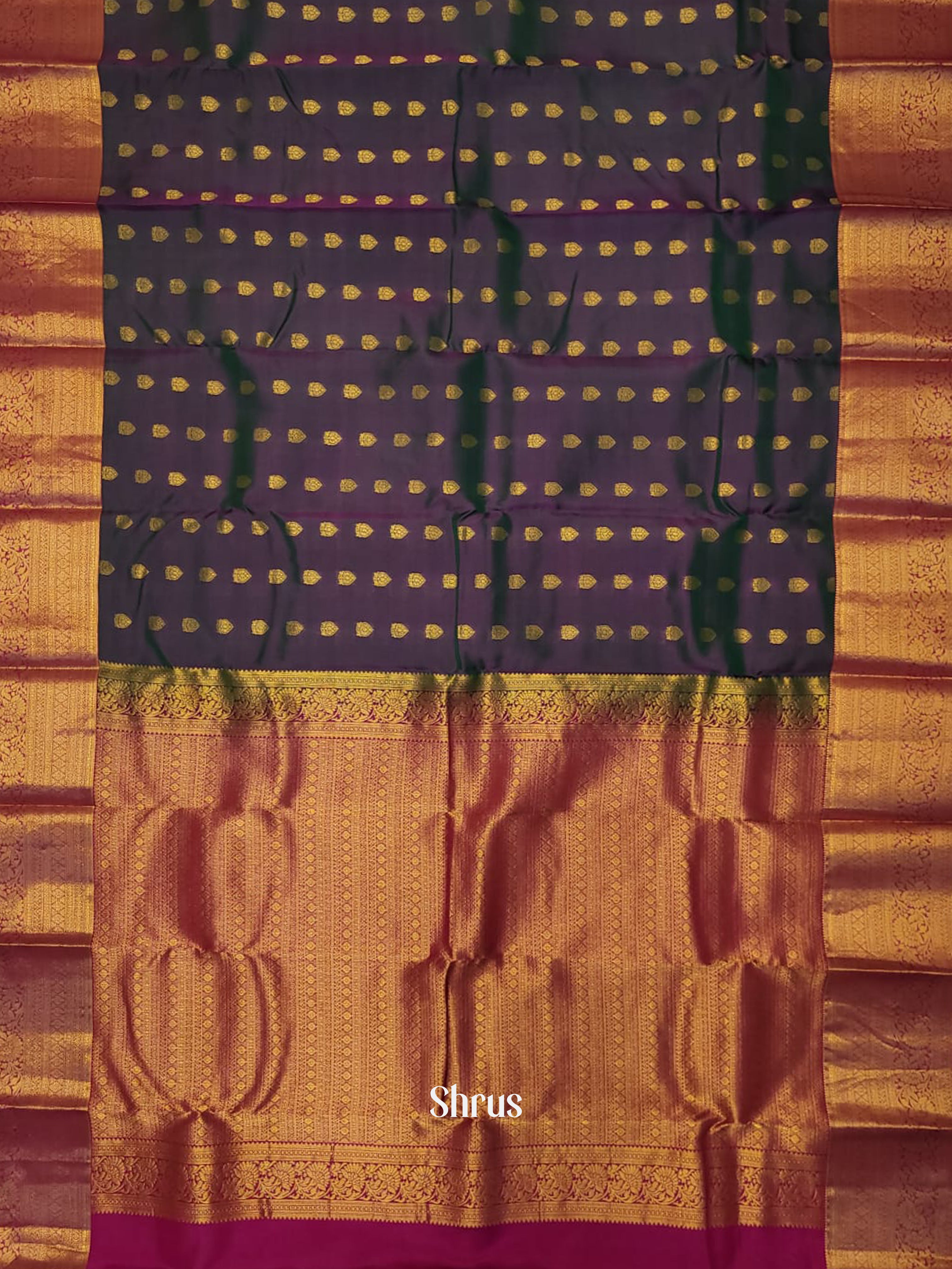 Double Shaded Blue , Green & Pink - Kanchipuram-halfpure Saree