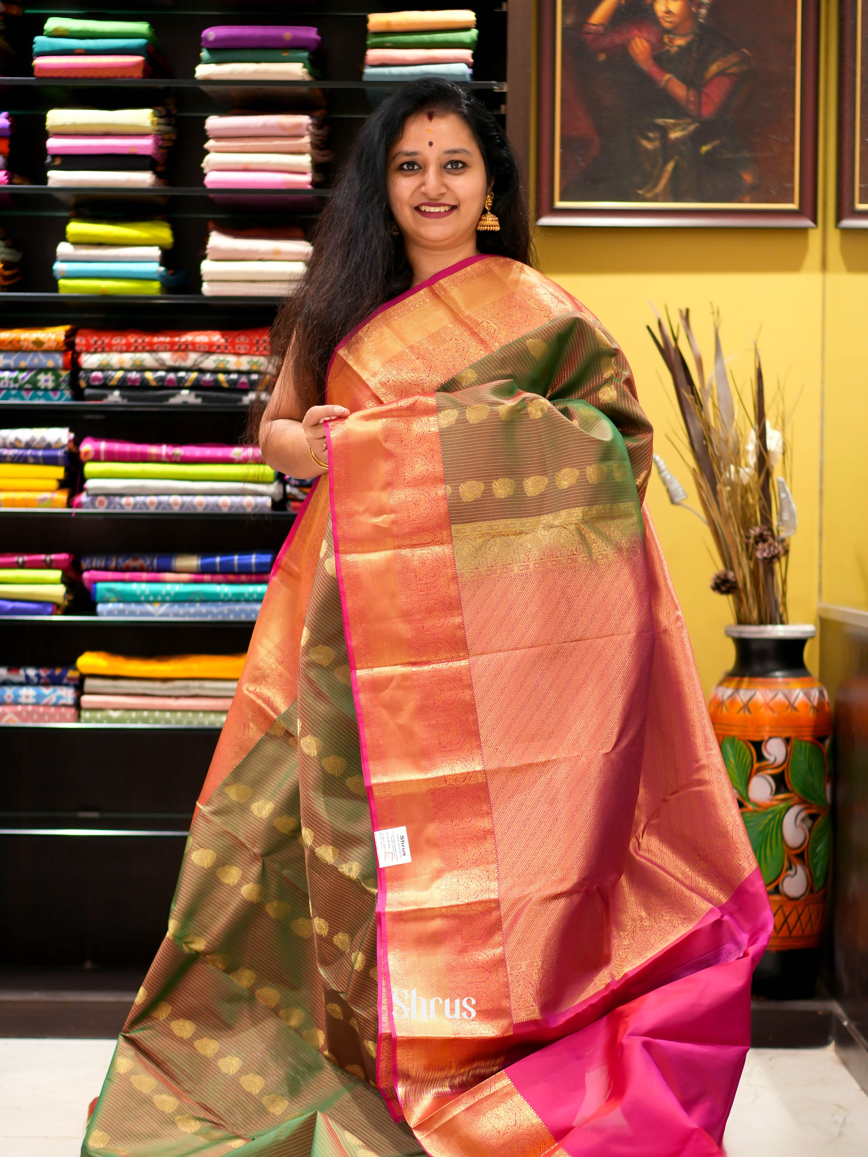 Green & Purple - Kanchipuram halfpure Saree