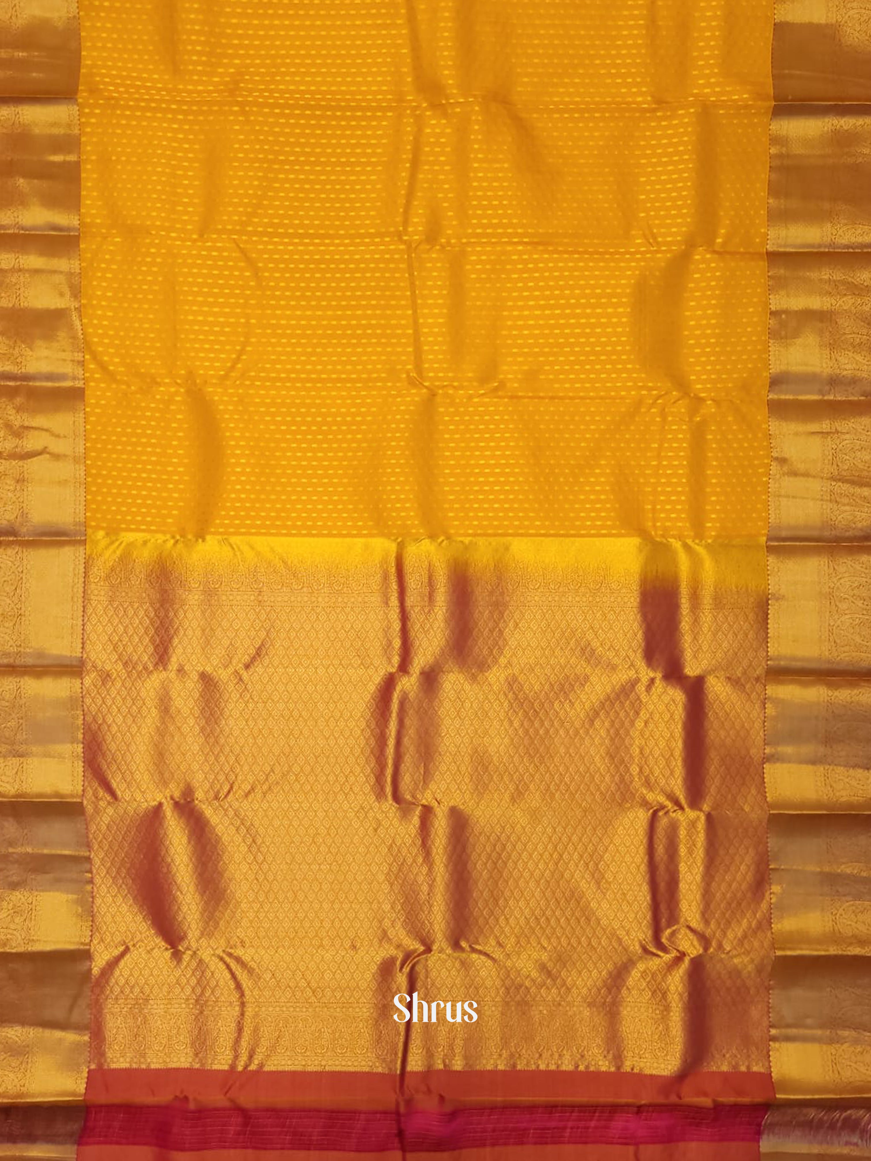 Yellow & Pink - Kanchipuram-halfpure Saree