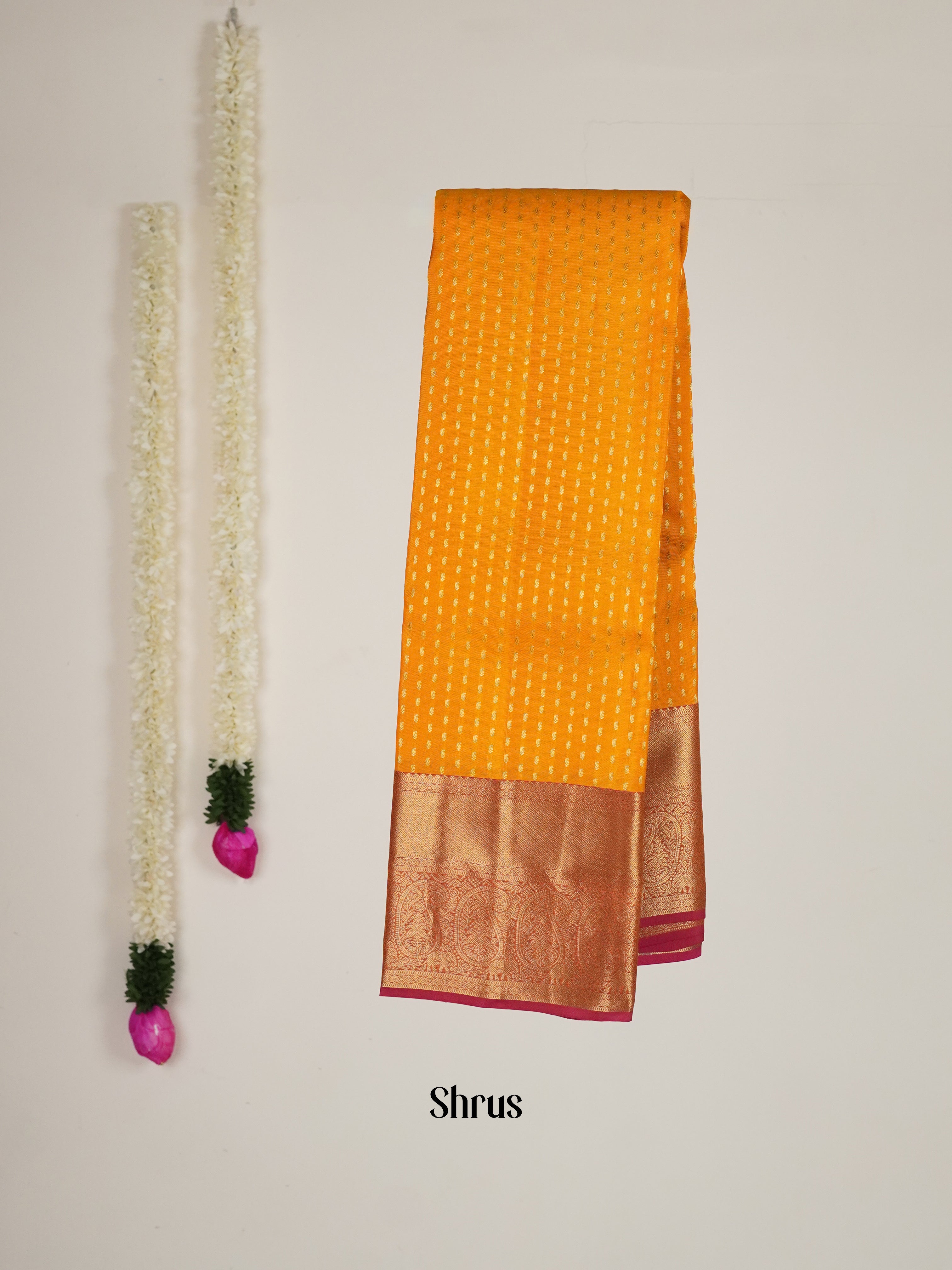 Yellow & Pink - Kanchipuram-halfpure Saree