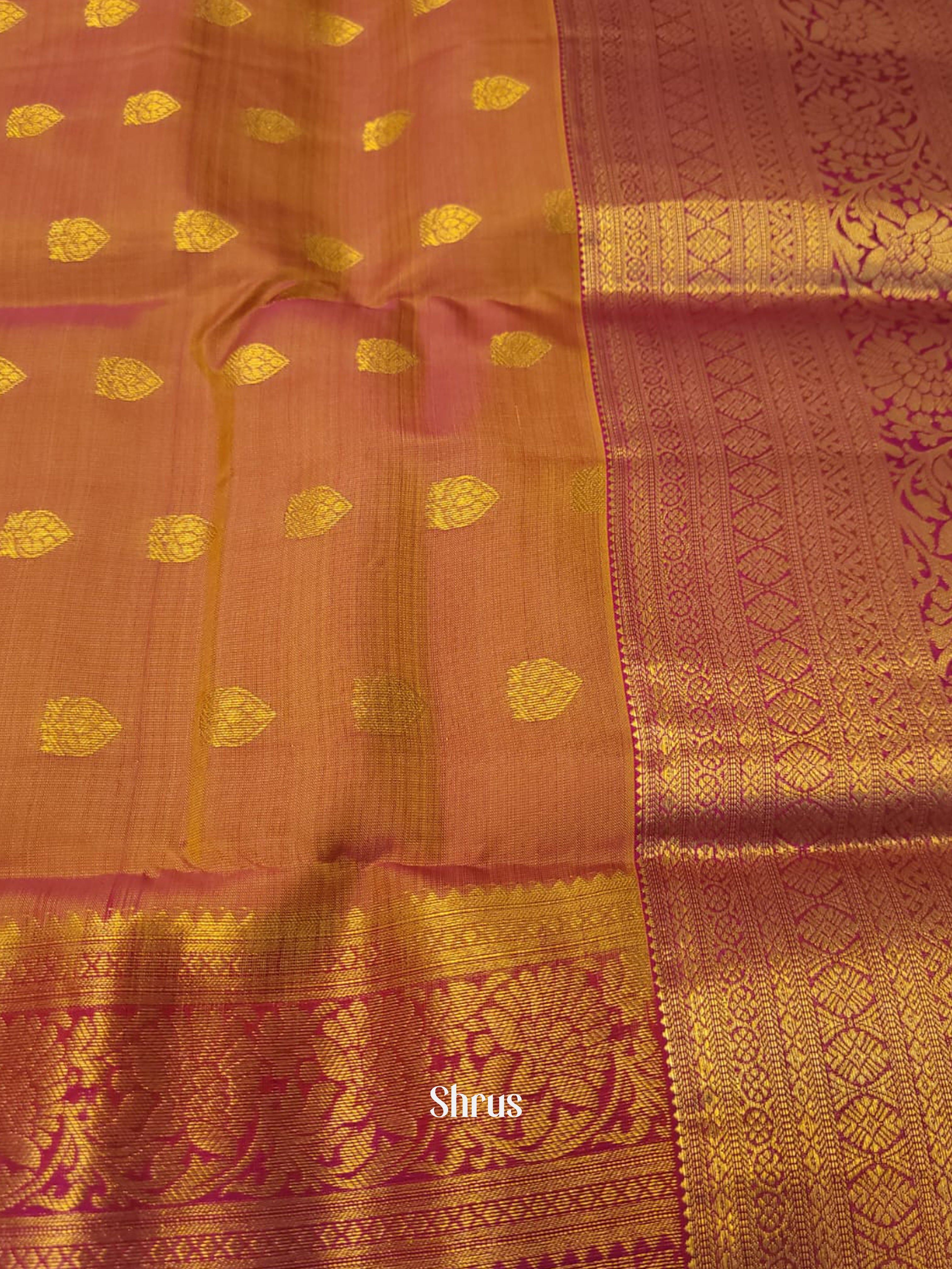 Mustard & Pink - Kanchipuram-halfpure Saree