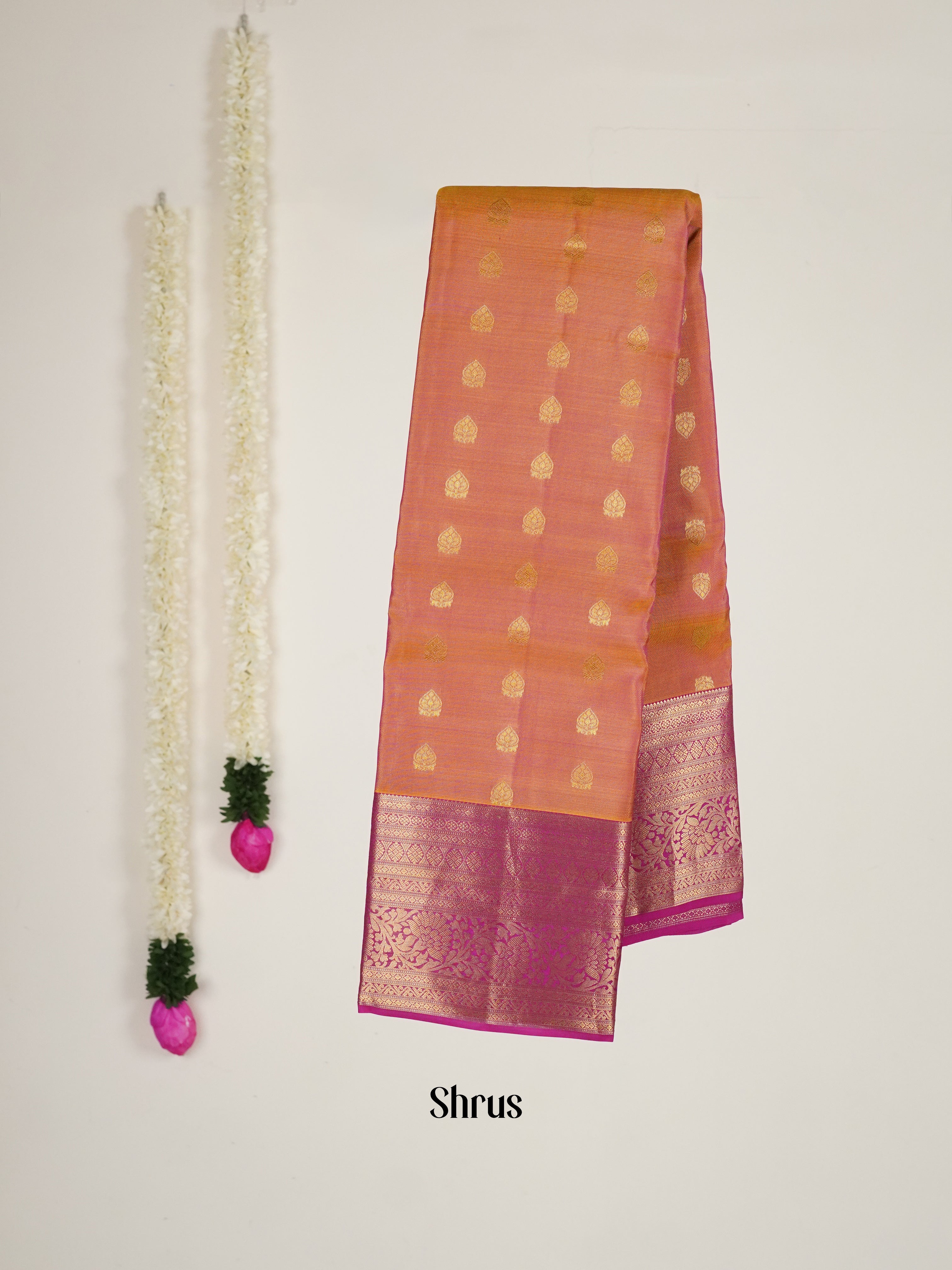 Mustard & Pink - Kanchipuram-halfpure Saree