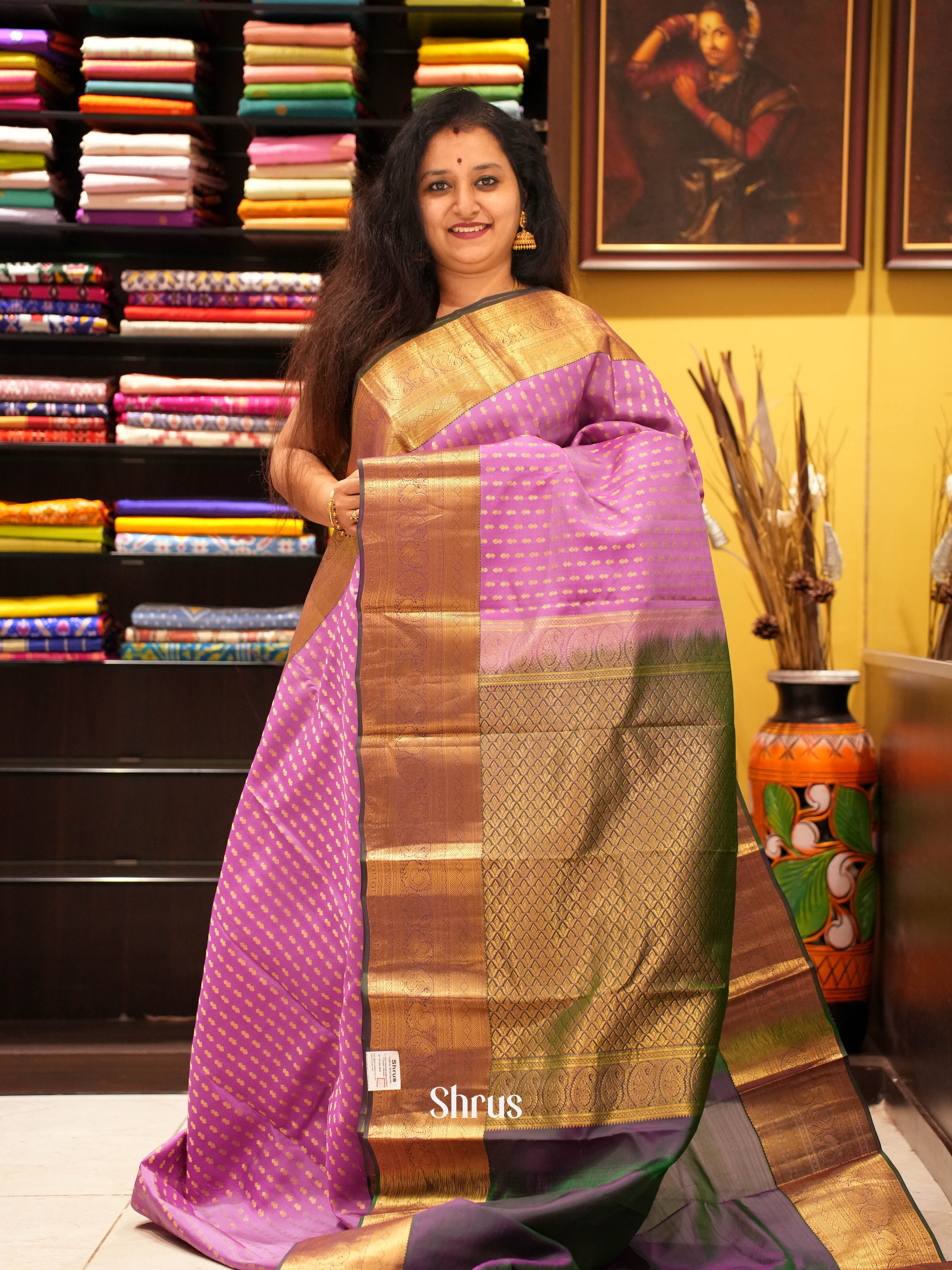 Lavender & Wine - Kanchipuram-halfpure Saree