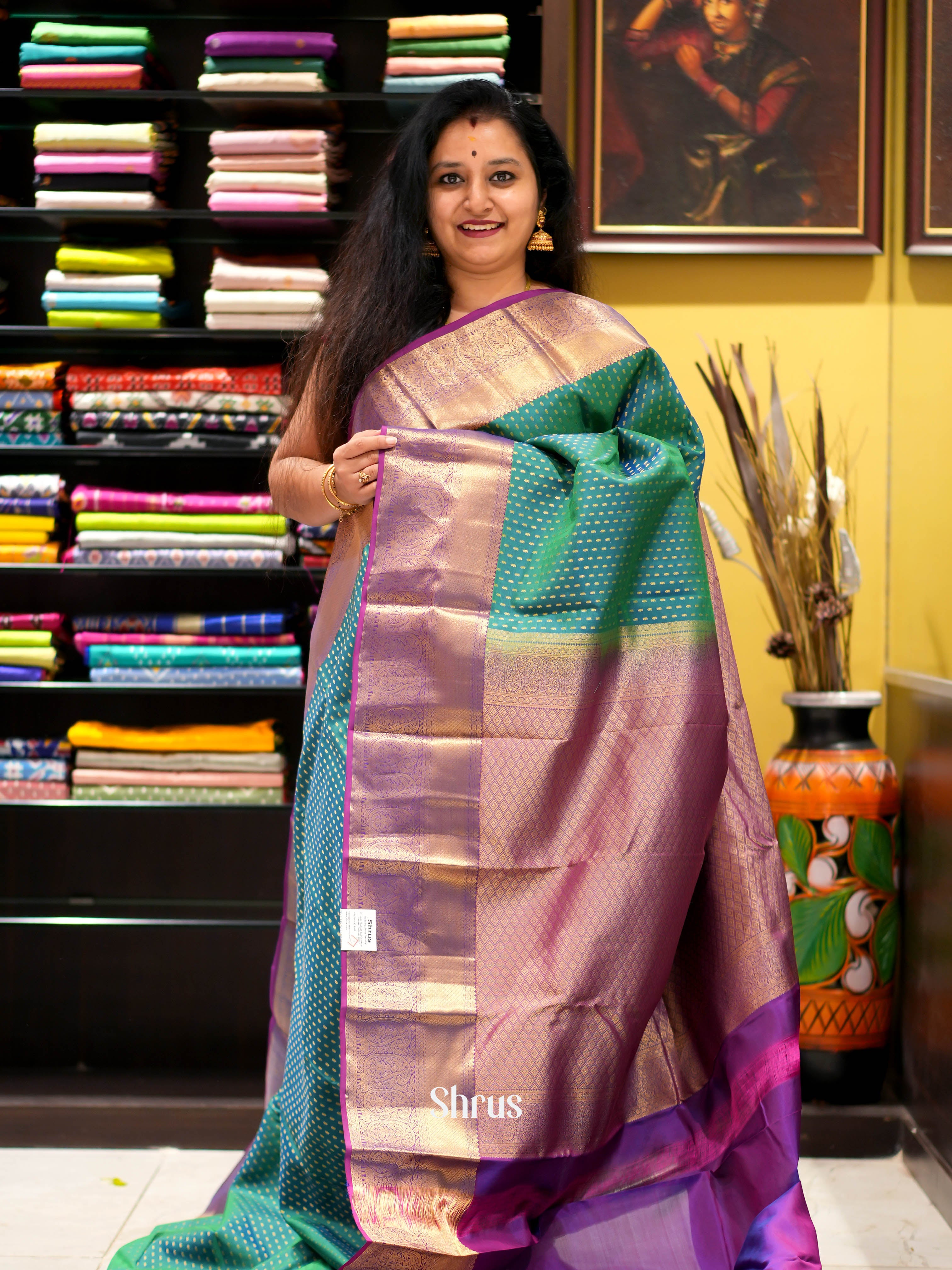 Green & Purple - Kanchipuram halfpure Saree