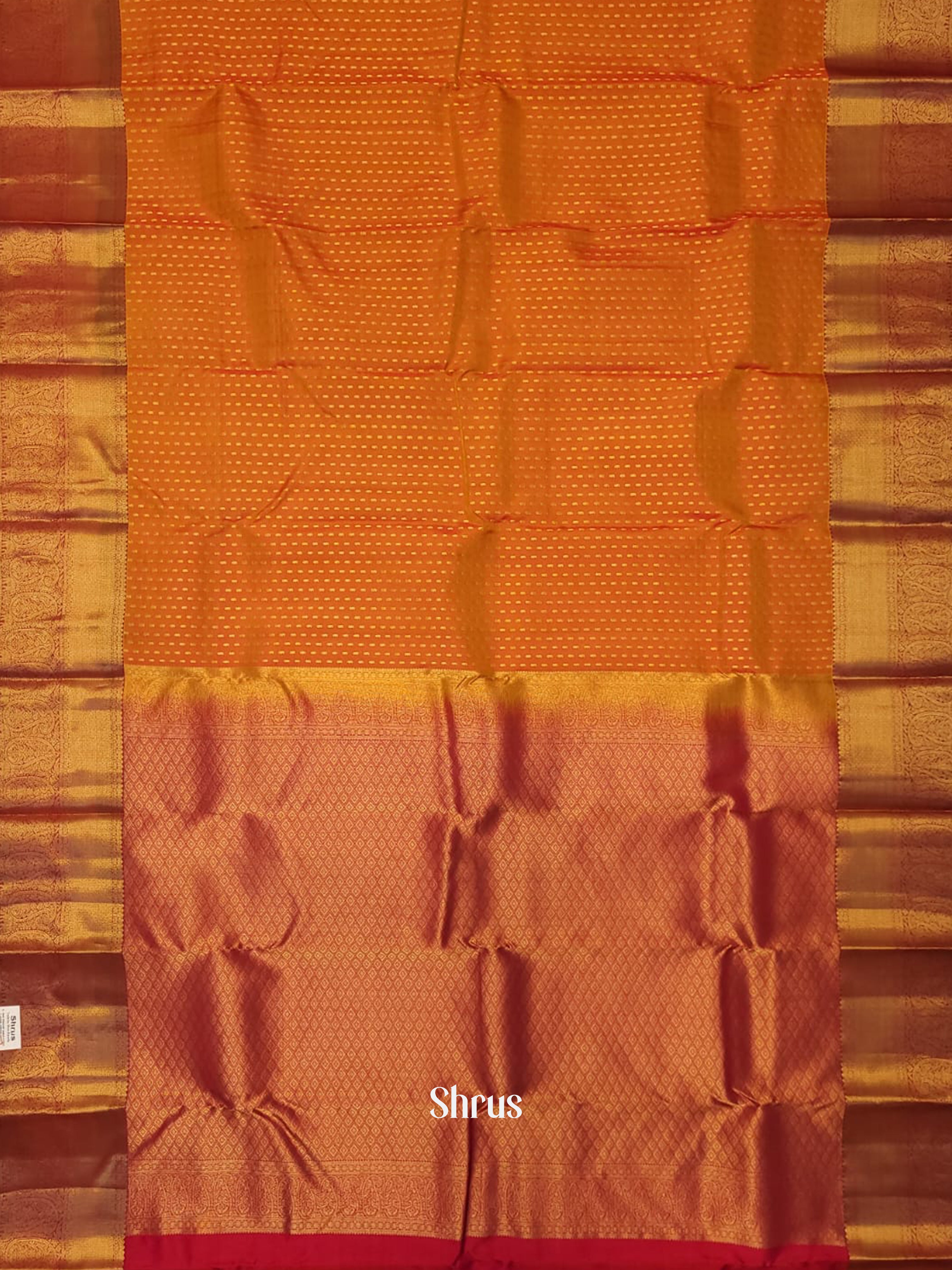 Orange & Pink - Kanchipuram-halfpure Saree