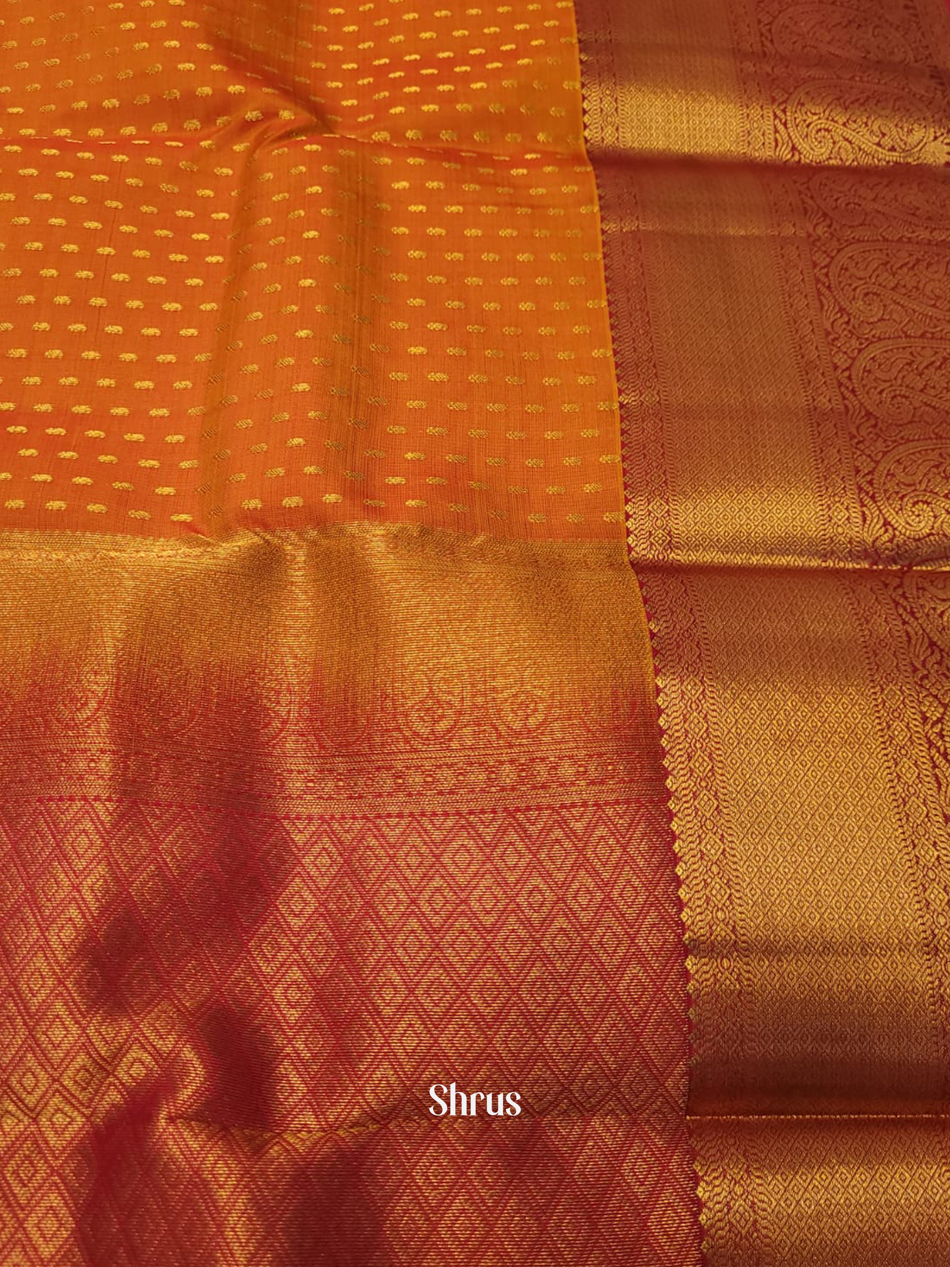 Orange & Pink - Kanchipuram-halfpure Saree