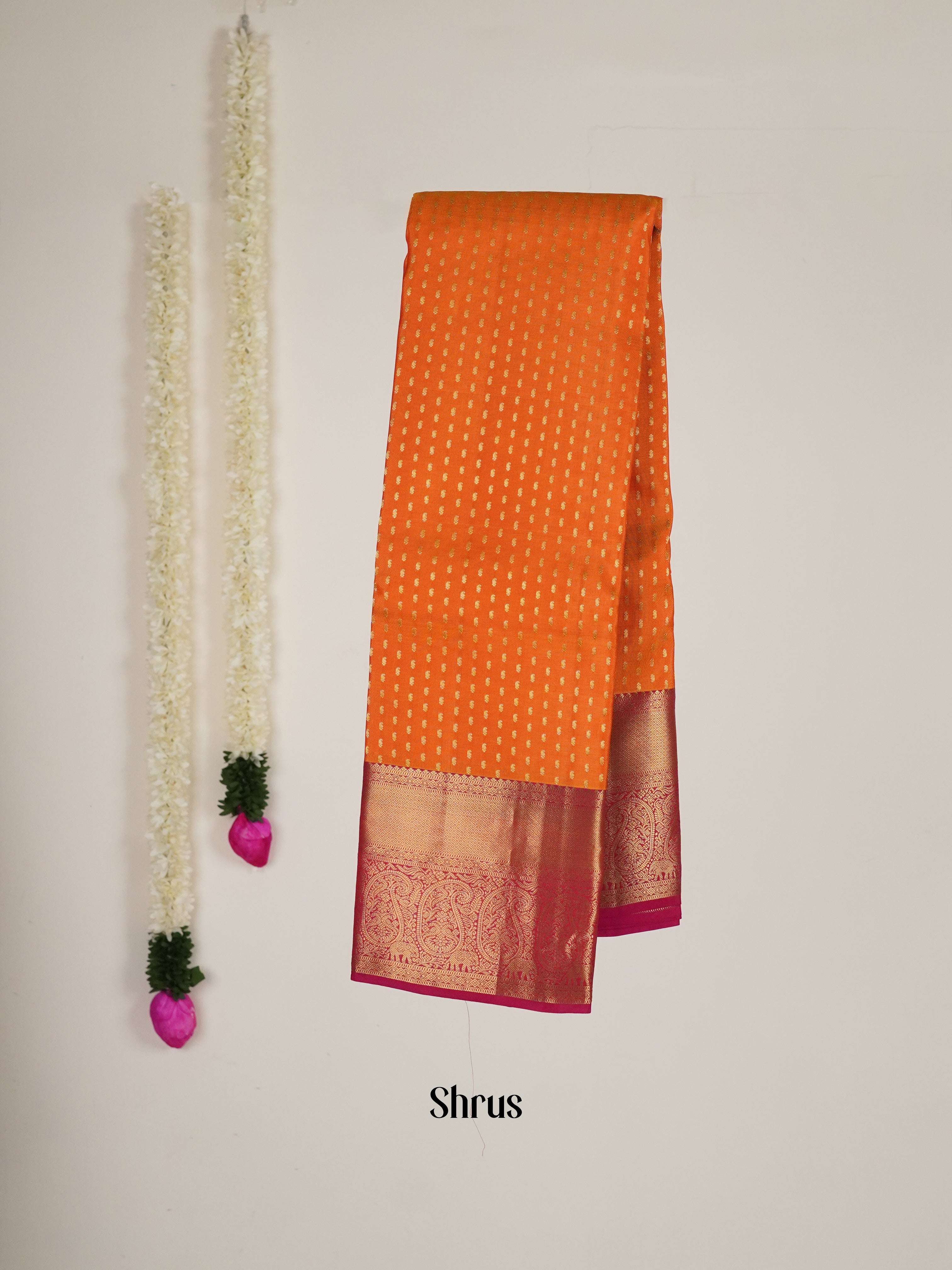 Orange & Pink - Kanchipuram-halfpure Saree