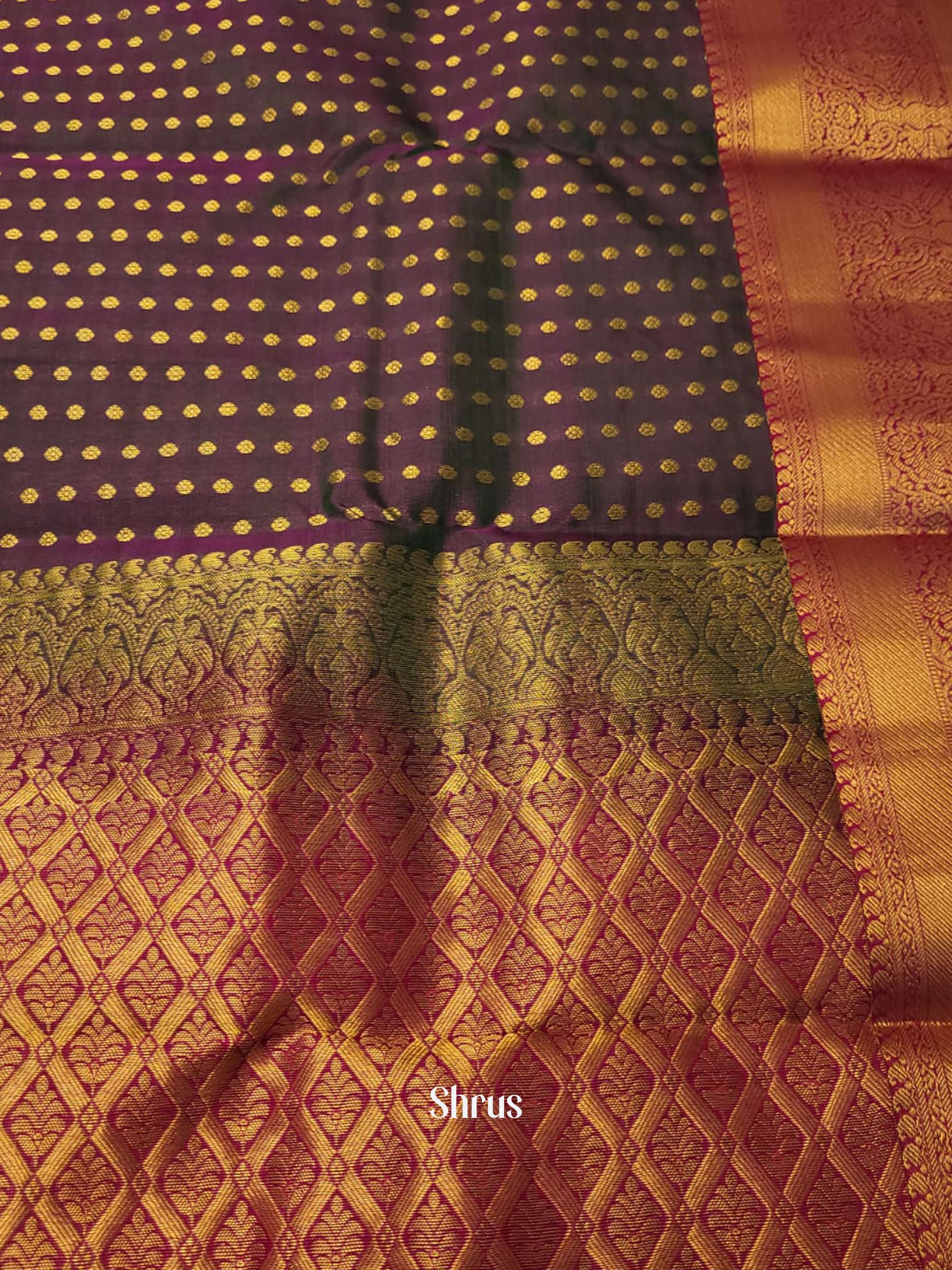 Double Shaded Grey, Green & Purple - Kanchipuram-halfpure Saree