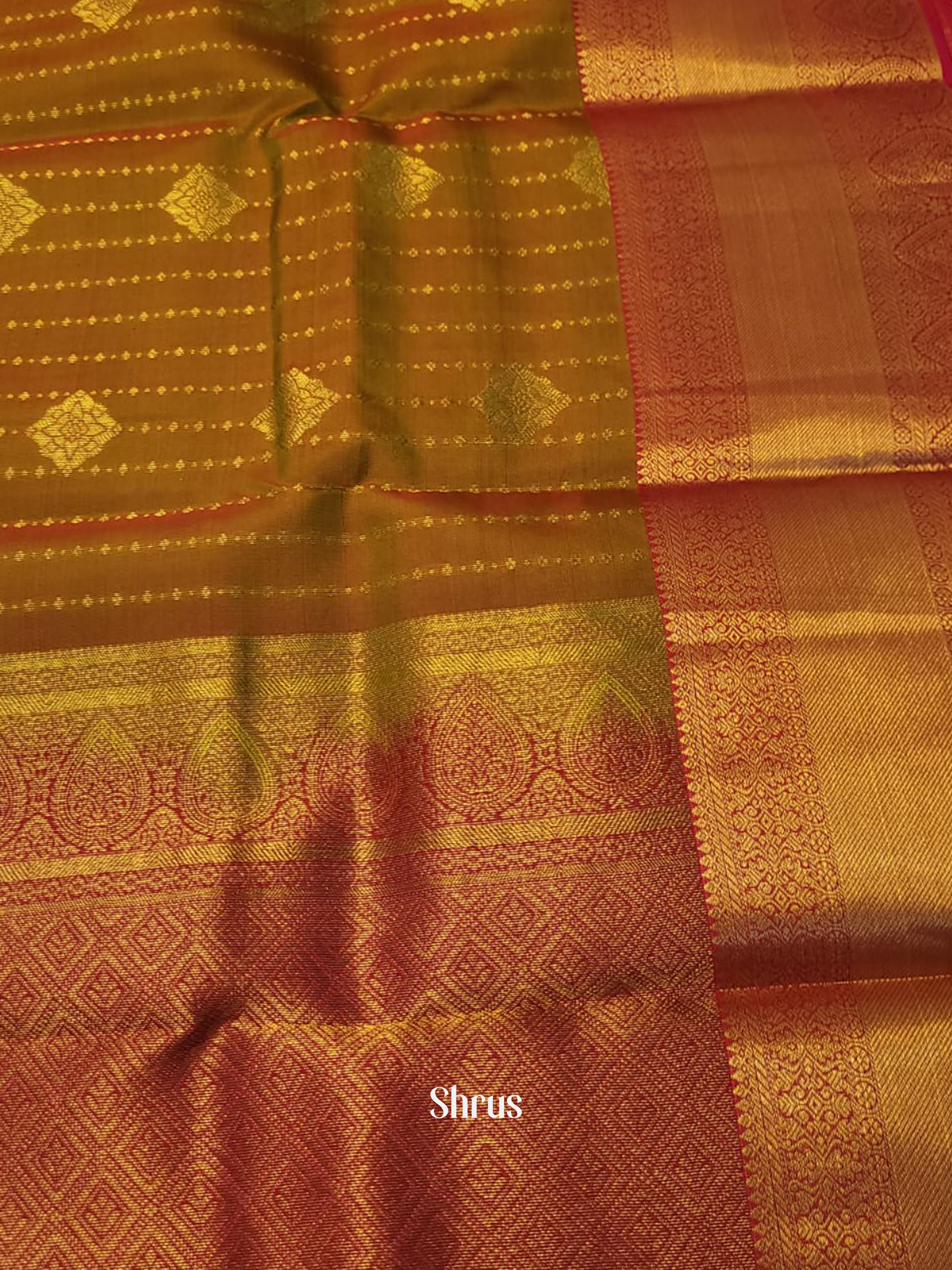 Mehandi Green & Pink - Kanchipuram-halfpure Saree