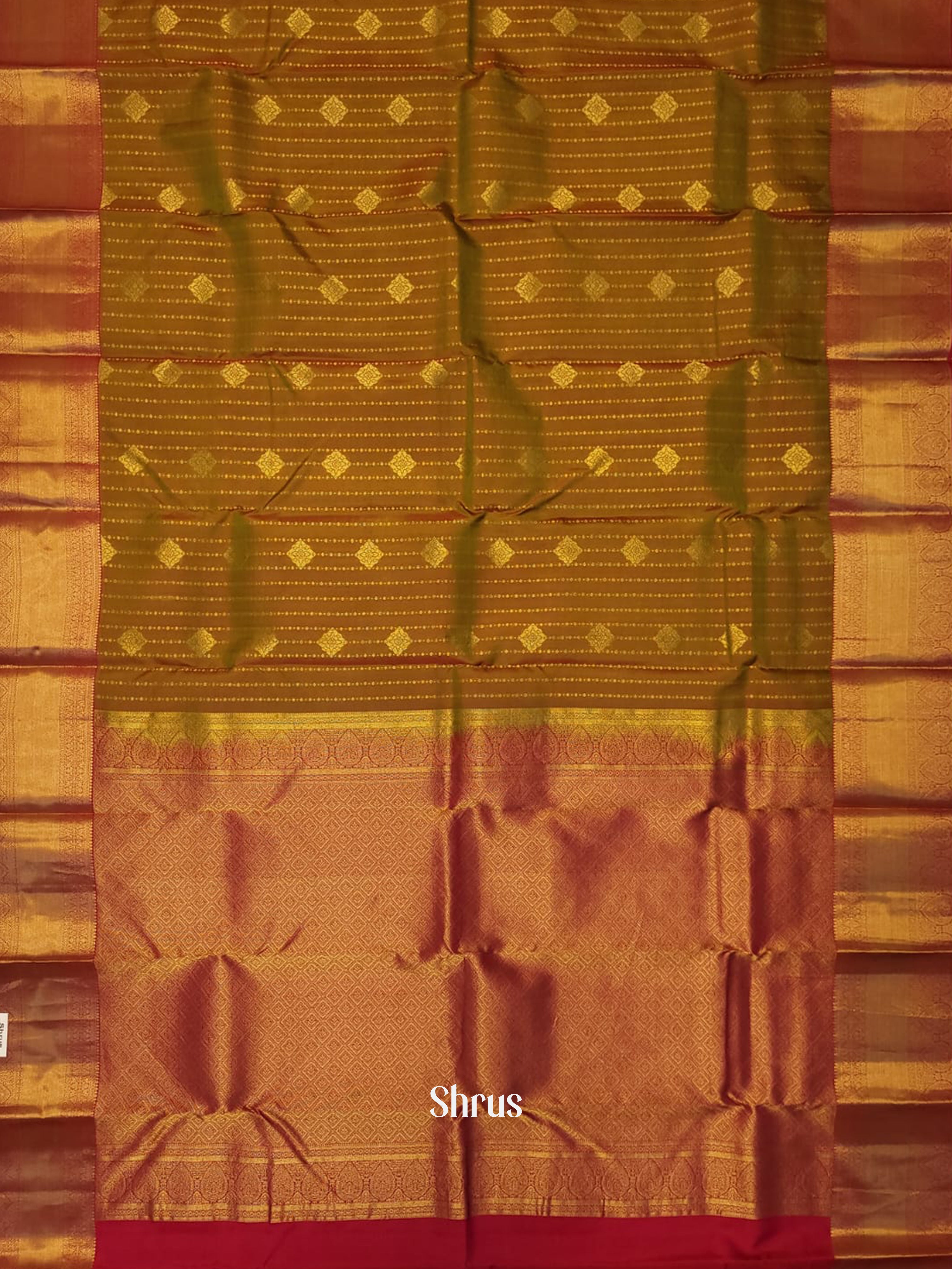 Mehandi Green & Pink - Kanchipuram-halfpure Saree