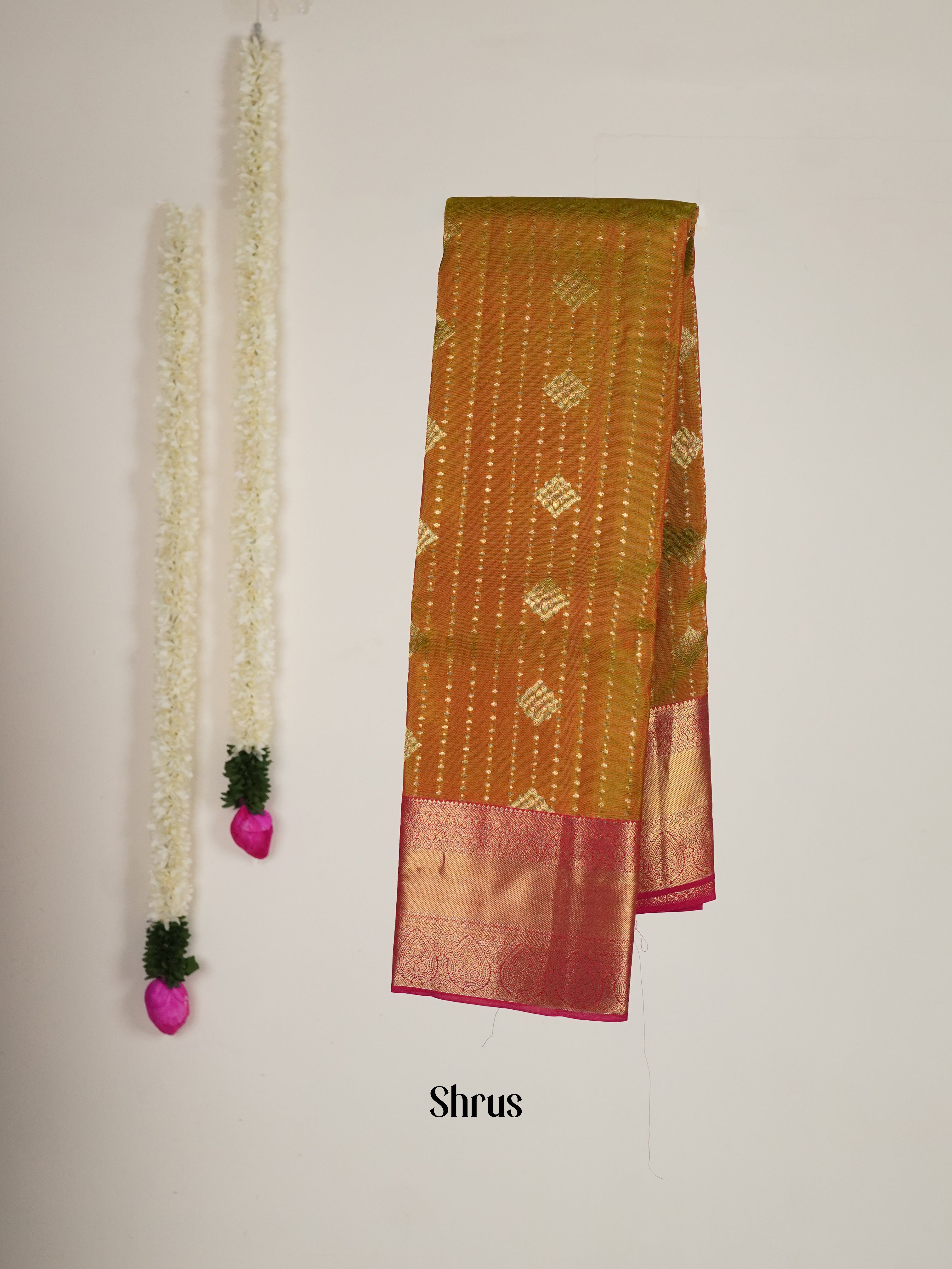 Mehandi Green & Pink - Kanchipuram-halfpure Saree