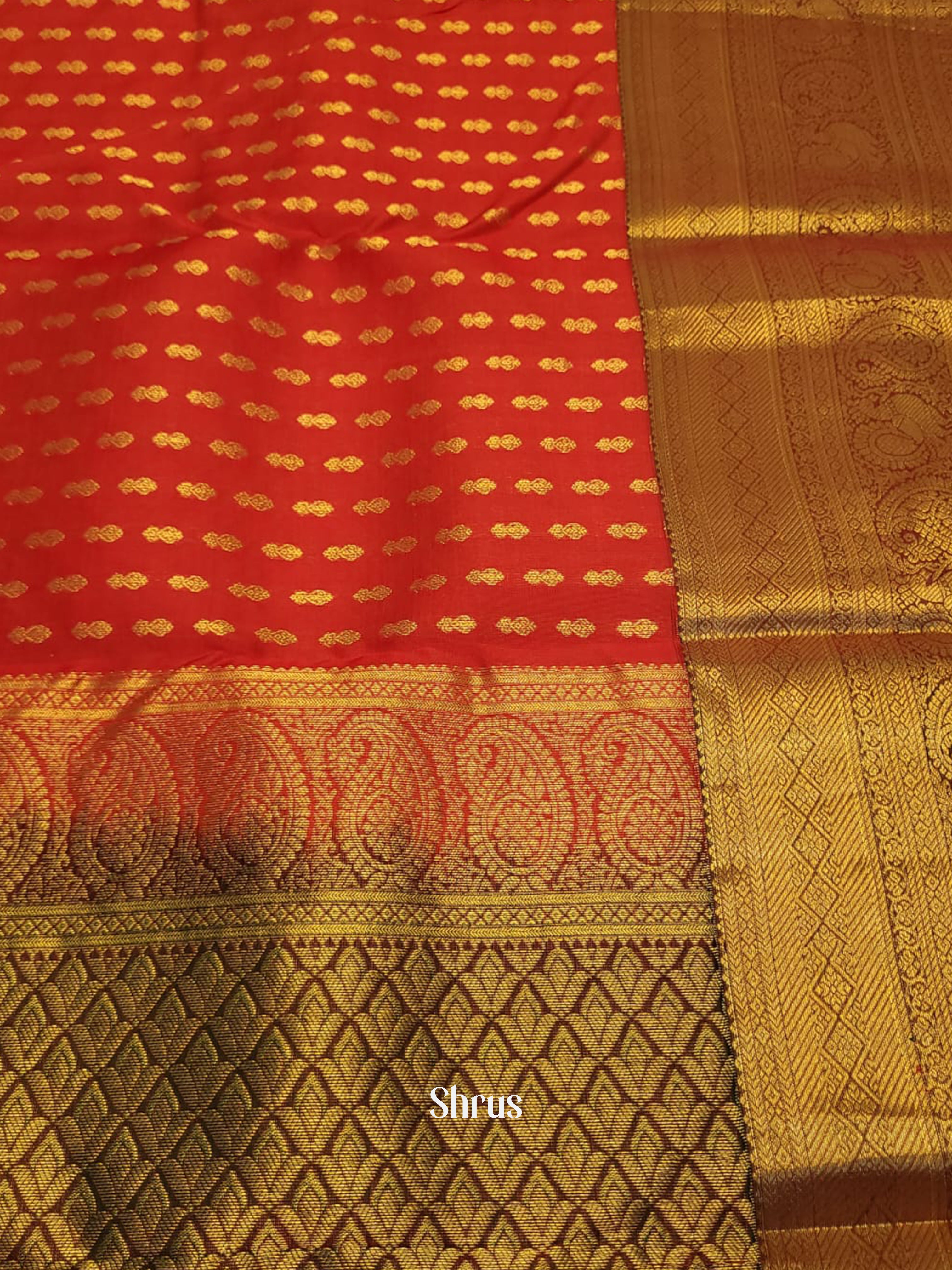 Red & Maroon - Kanchipuram-halfpure Saree