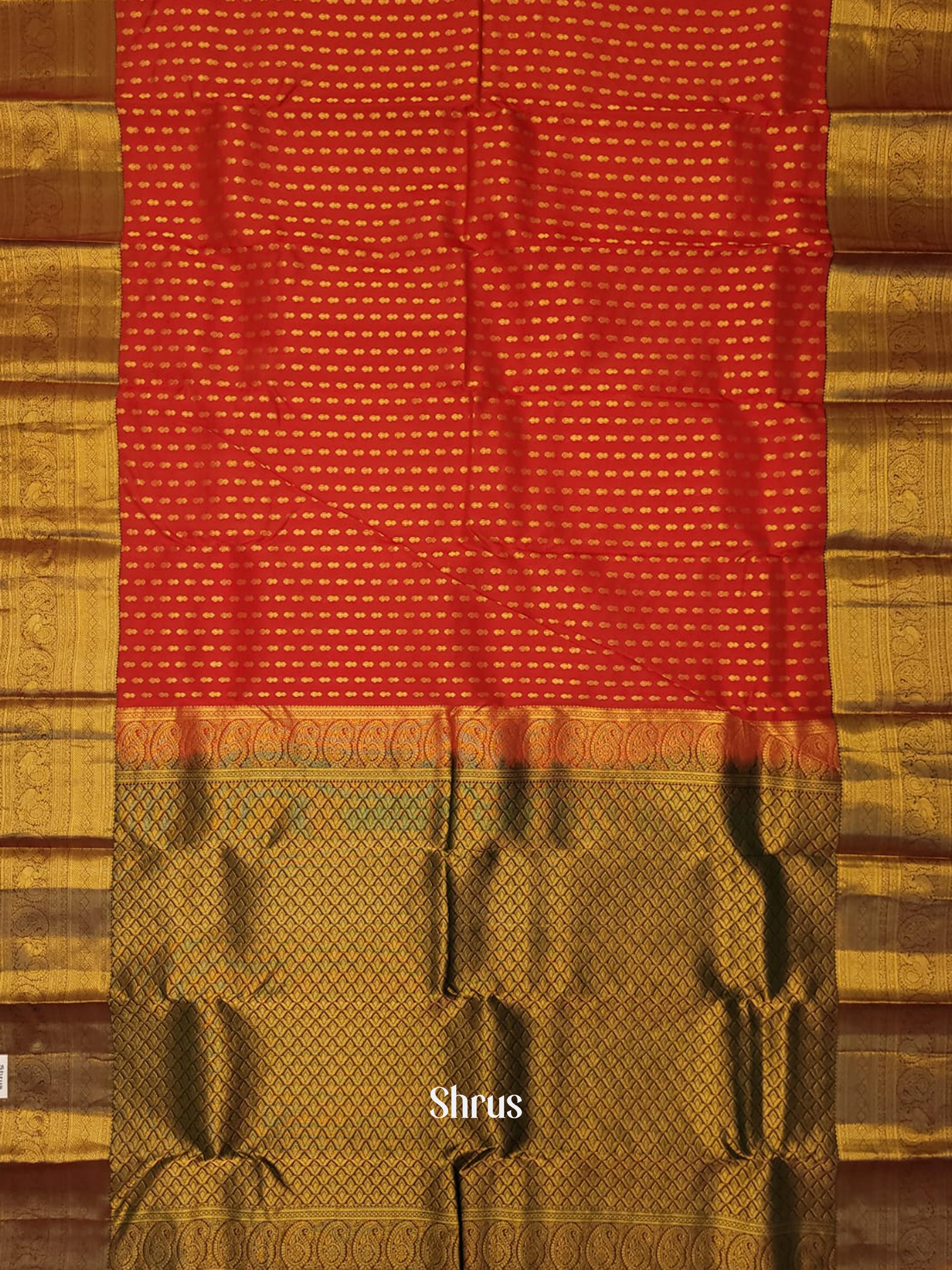 Red & Maroon - Kanchipuram-halfpure Saree