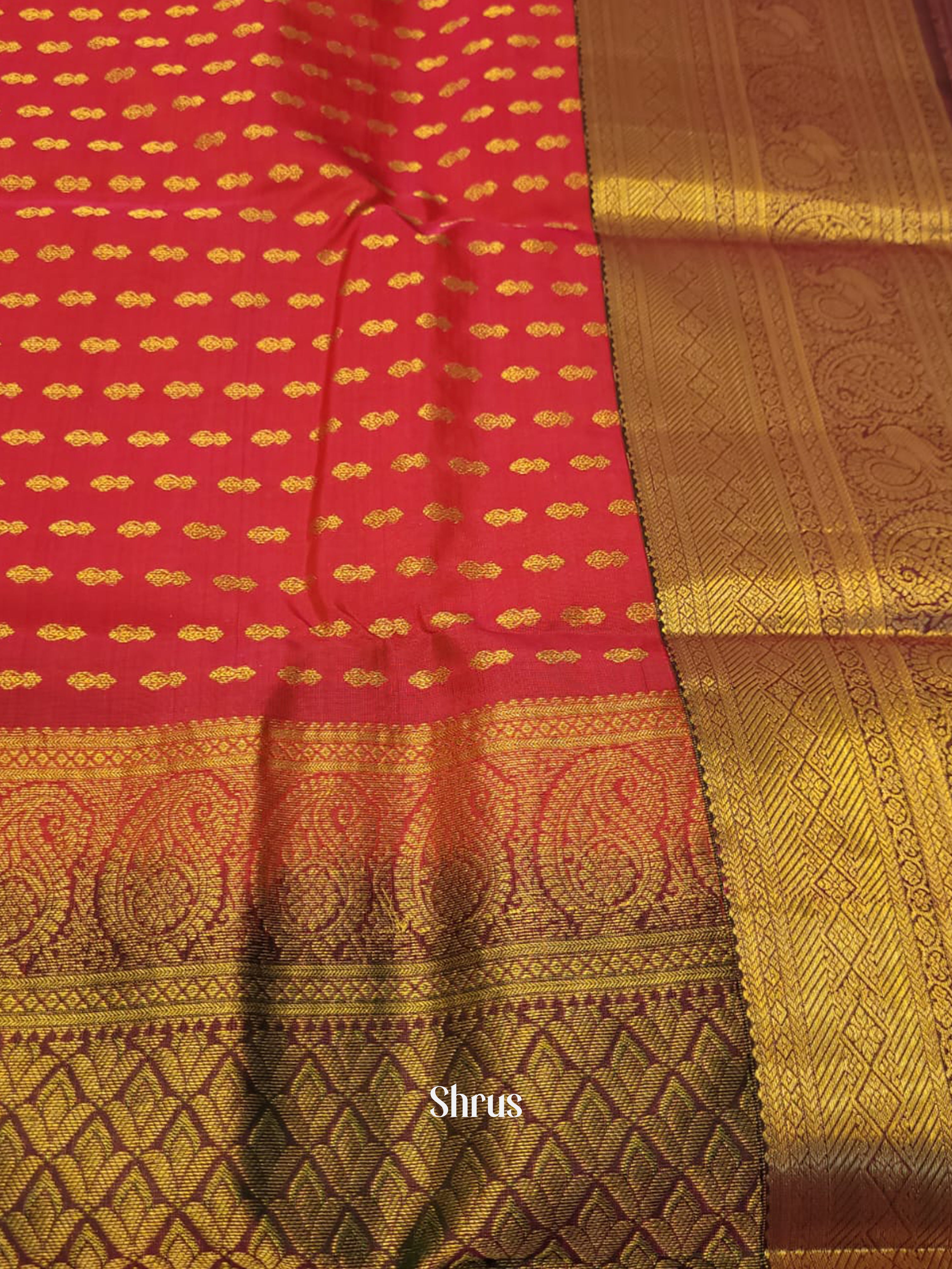 Red & Maroon - Kanchipuram-halfpure Saree