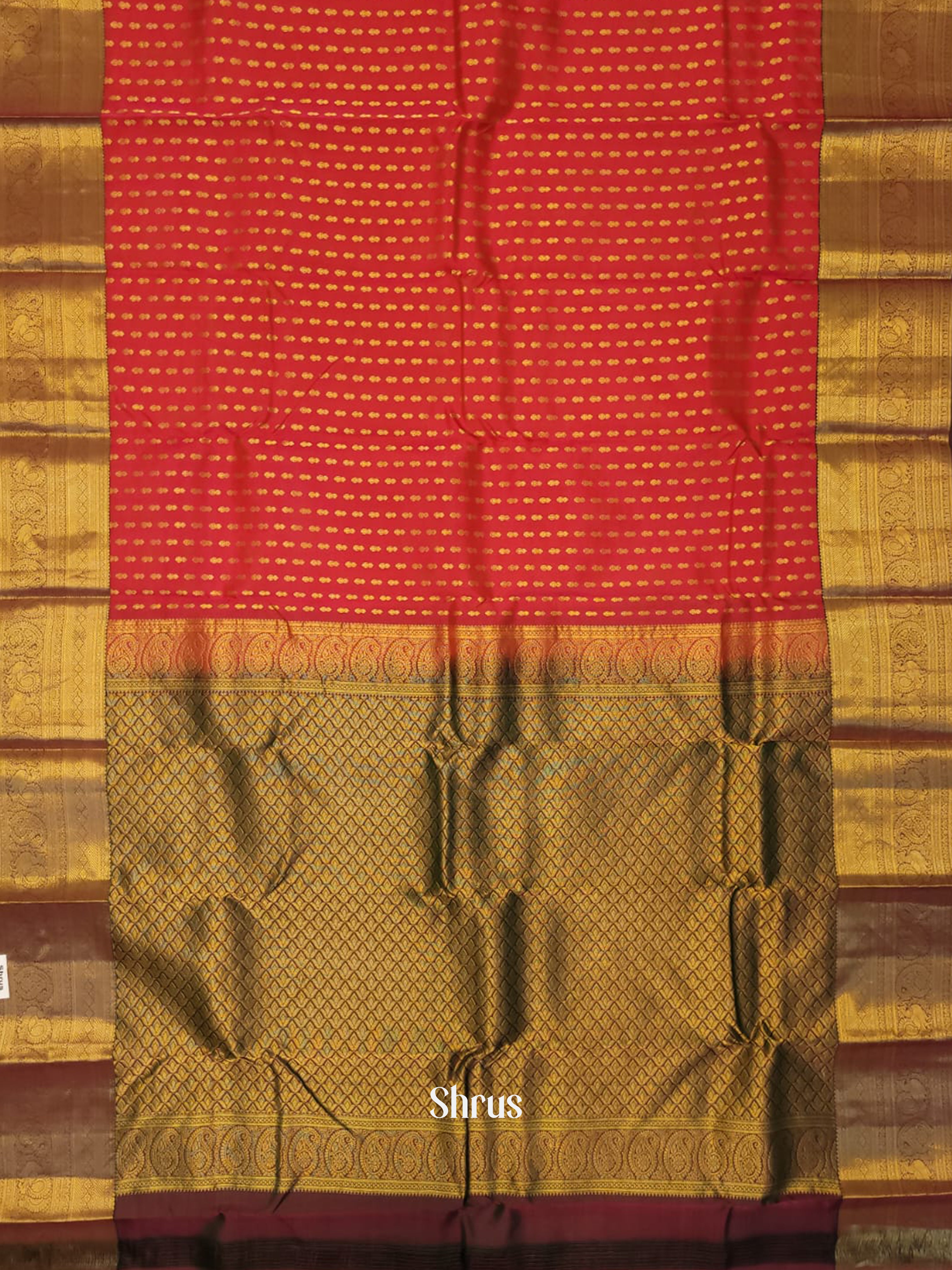 Red & Maroon - Kanchipuram-halfpure Saree