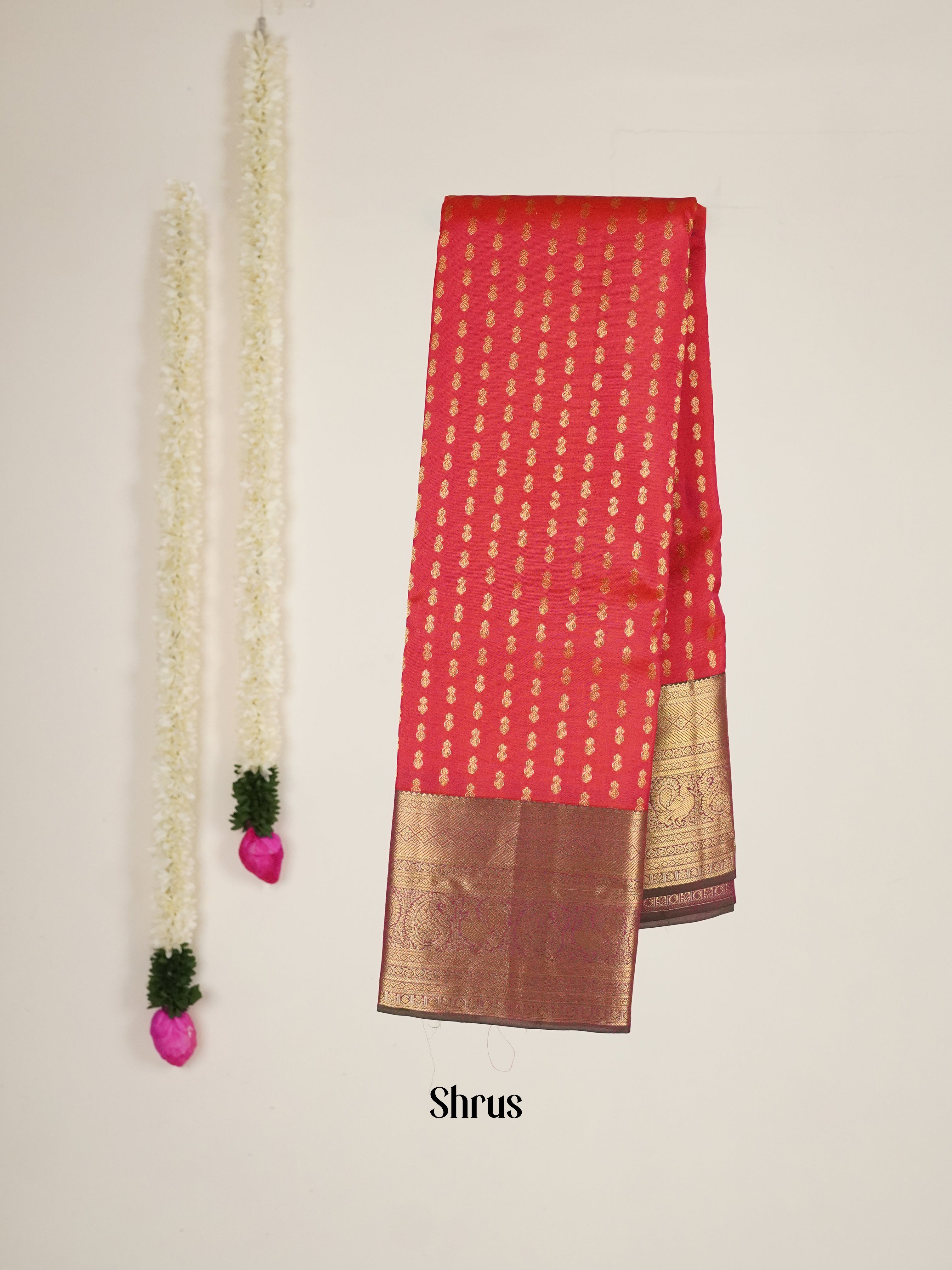 Red & Maroon - Kanchipuram-halfpure Saree