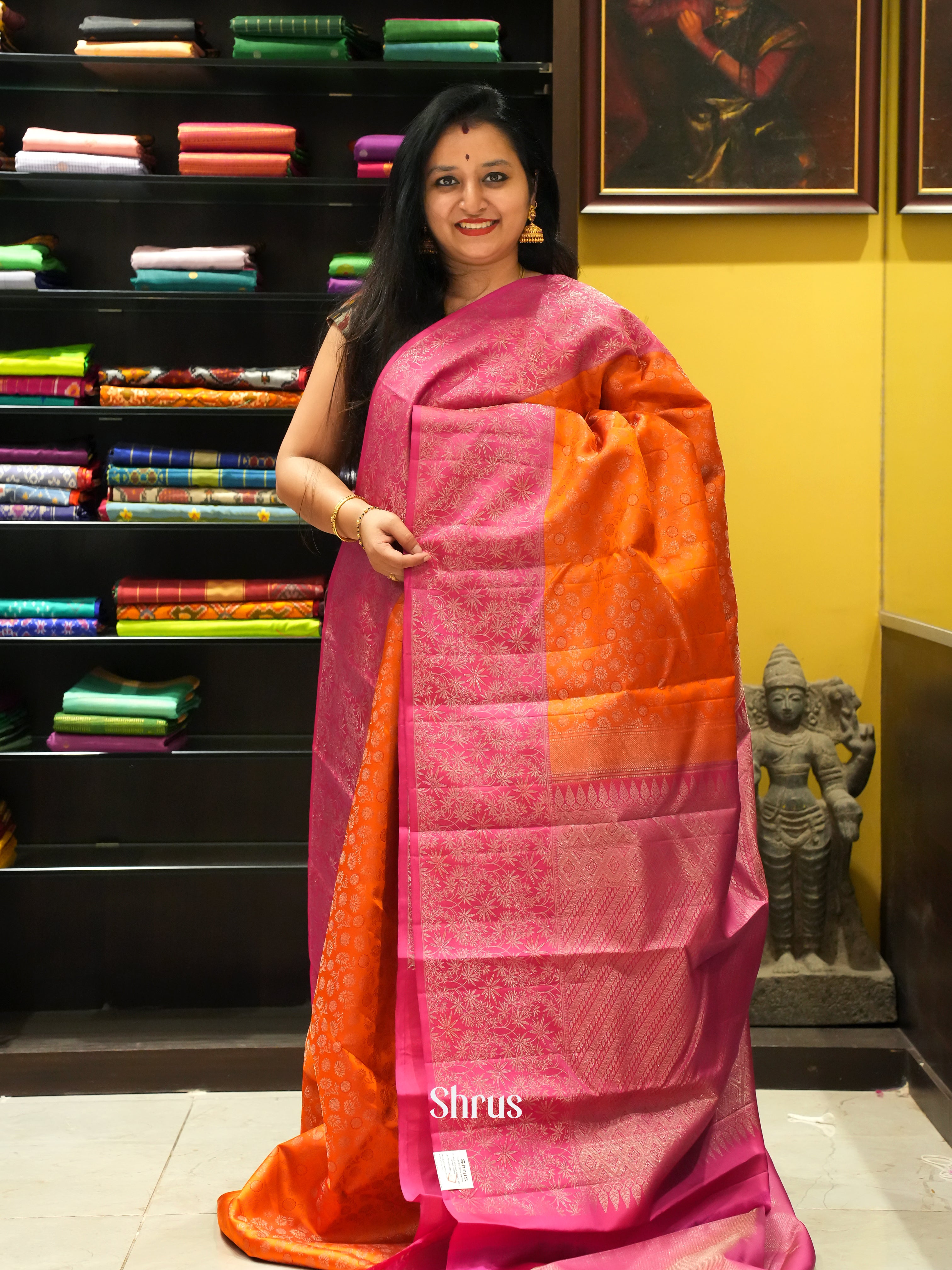 Orange & Pink - Kanchipuram silk Saree