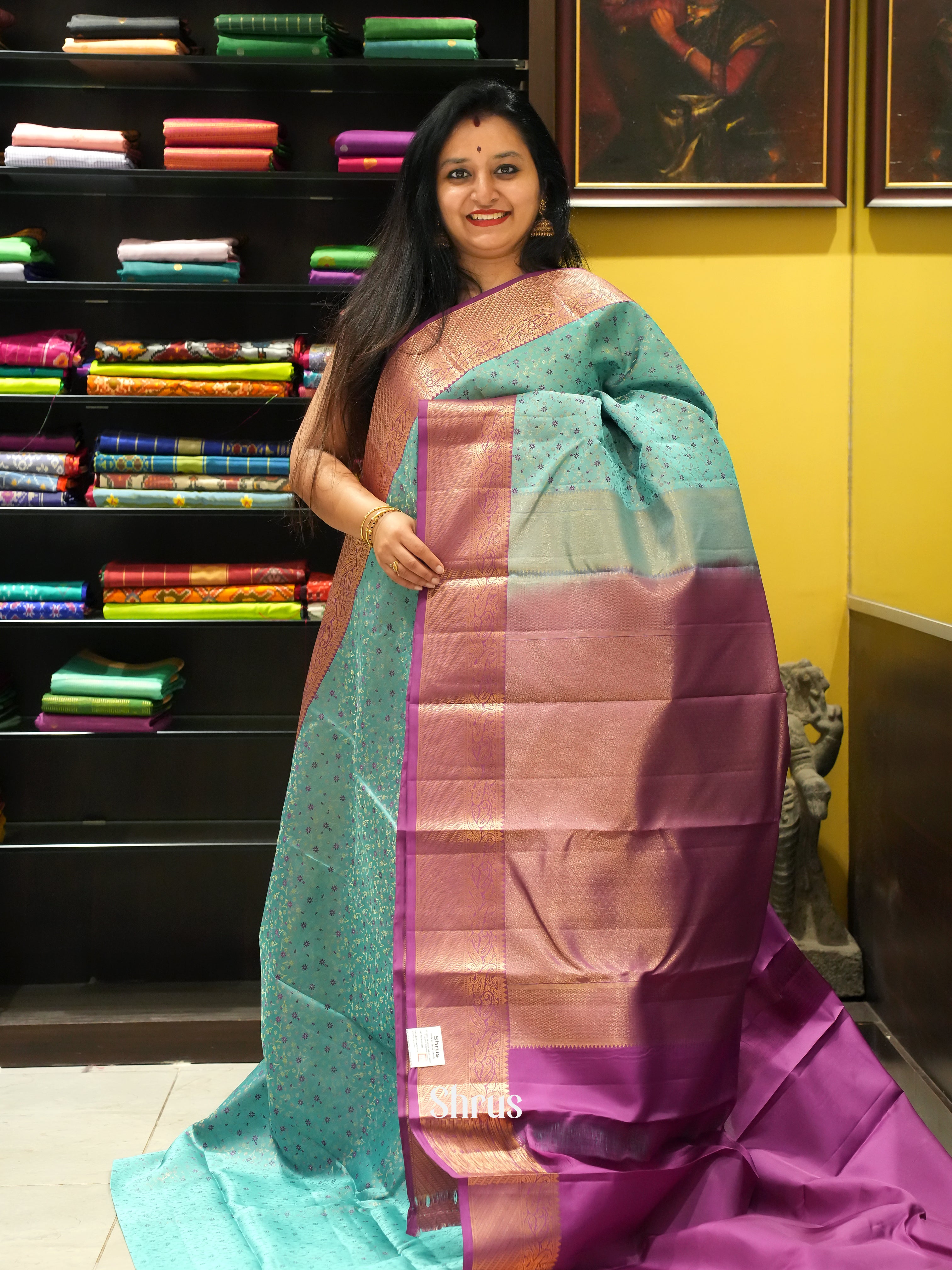 Teal & Purple - Kanchipuram silk Saree