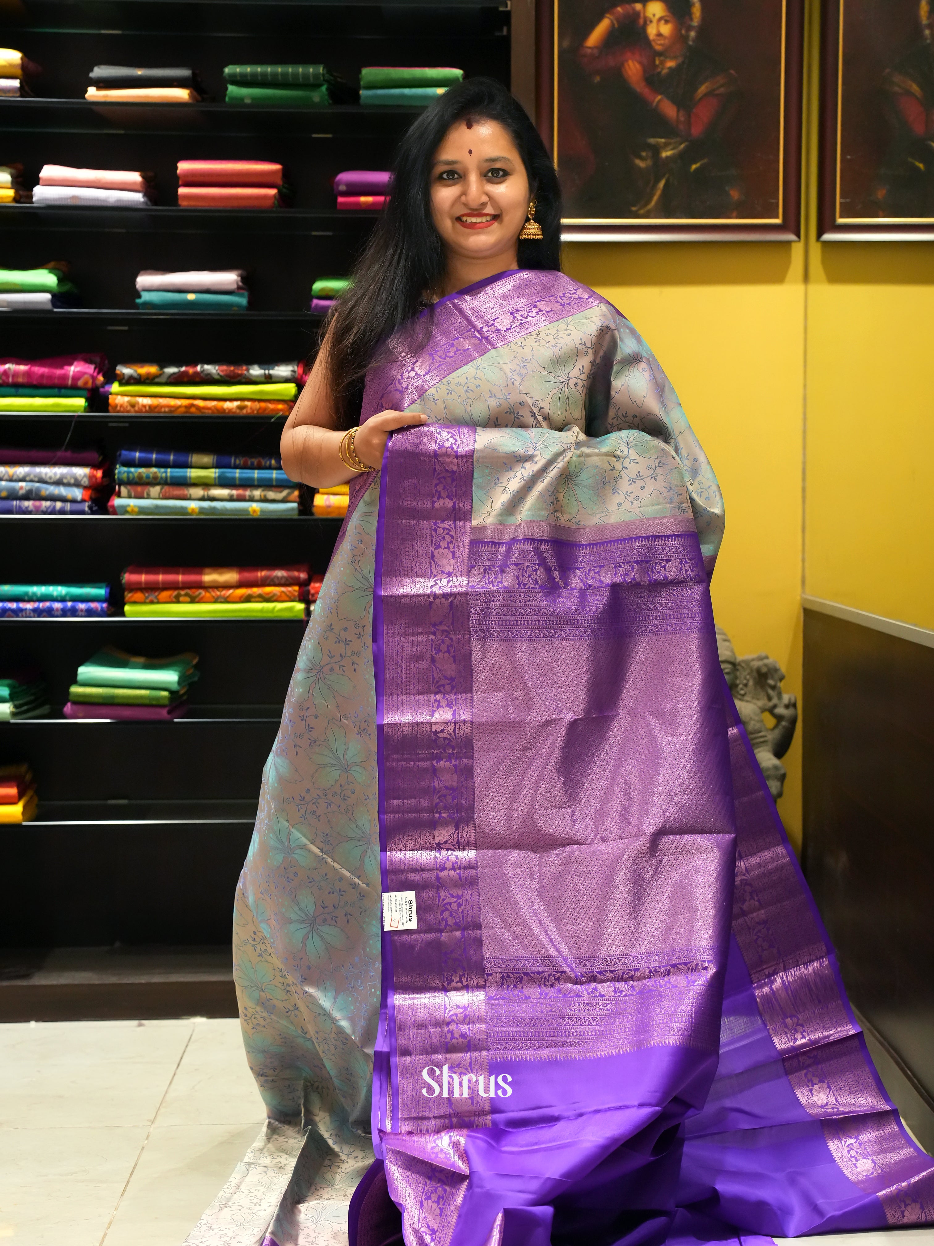 Silver & Violet - Kanchipuram silk