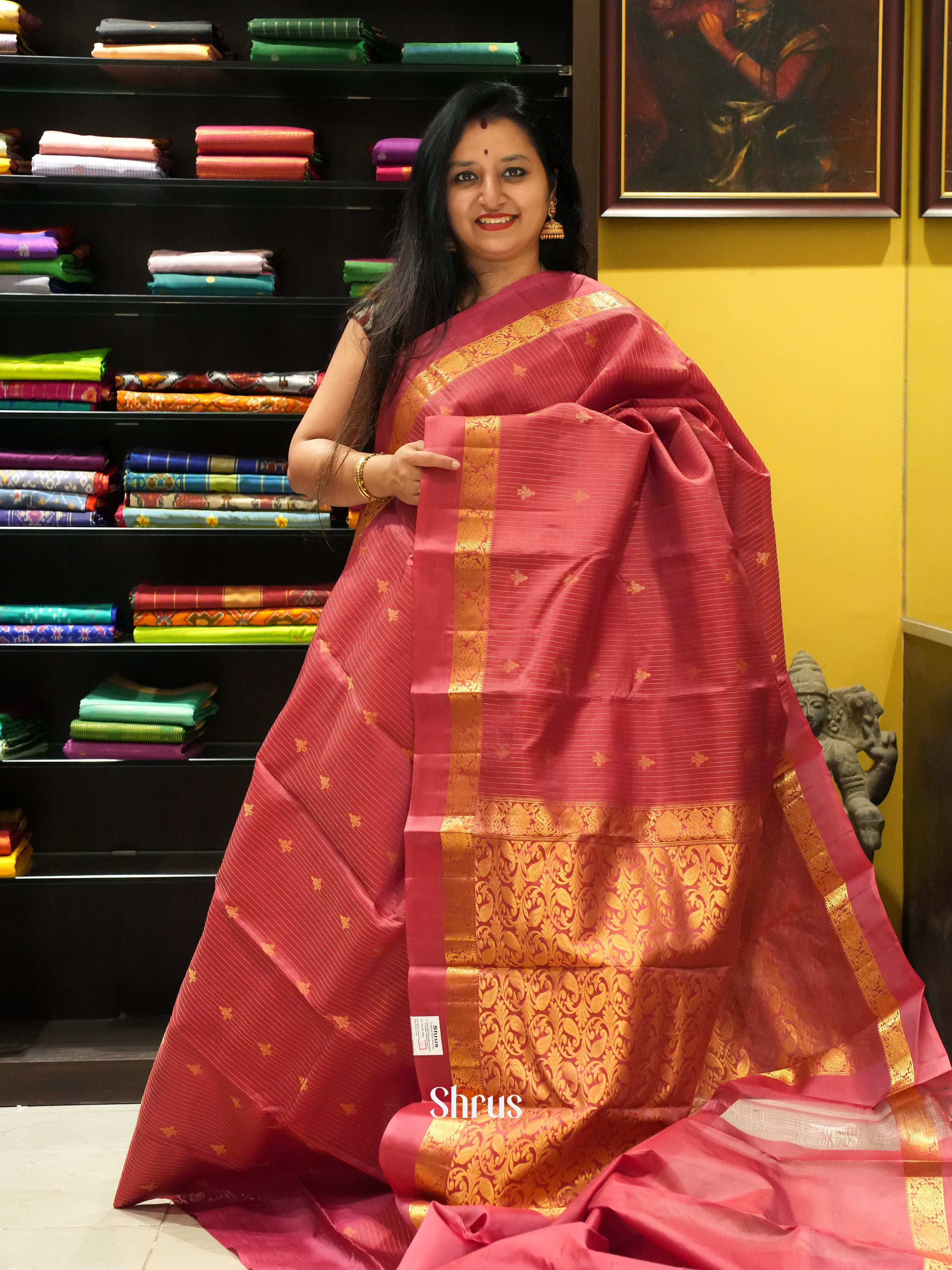 Red(Single Tone)  - Kanchipuram silk Saree