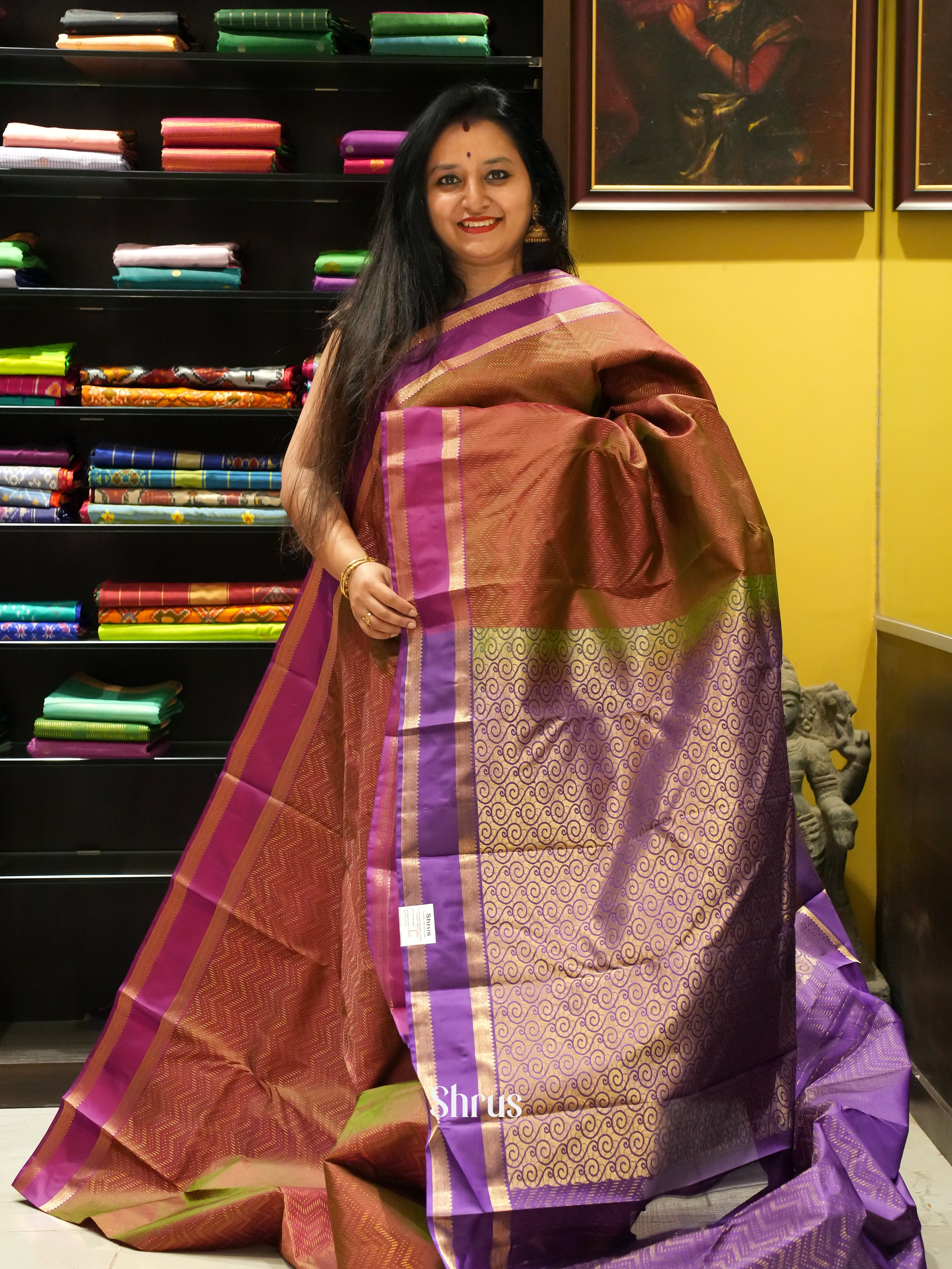 Brown & Purple - Kanchipuram silk Saree