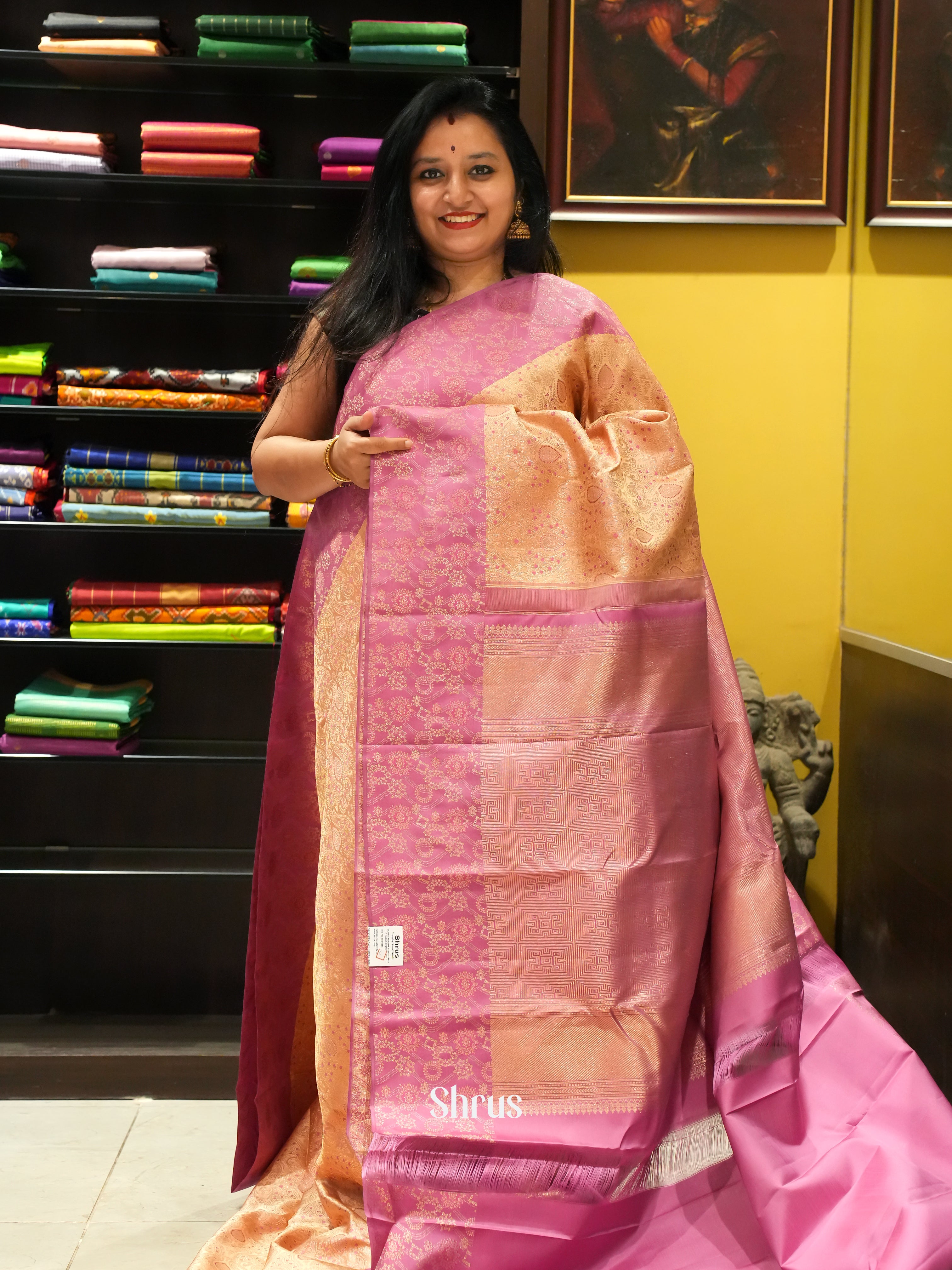 Peach & Pink  - Kanchipuram silk Saree