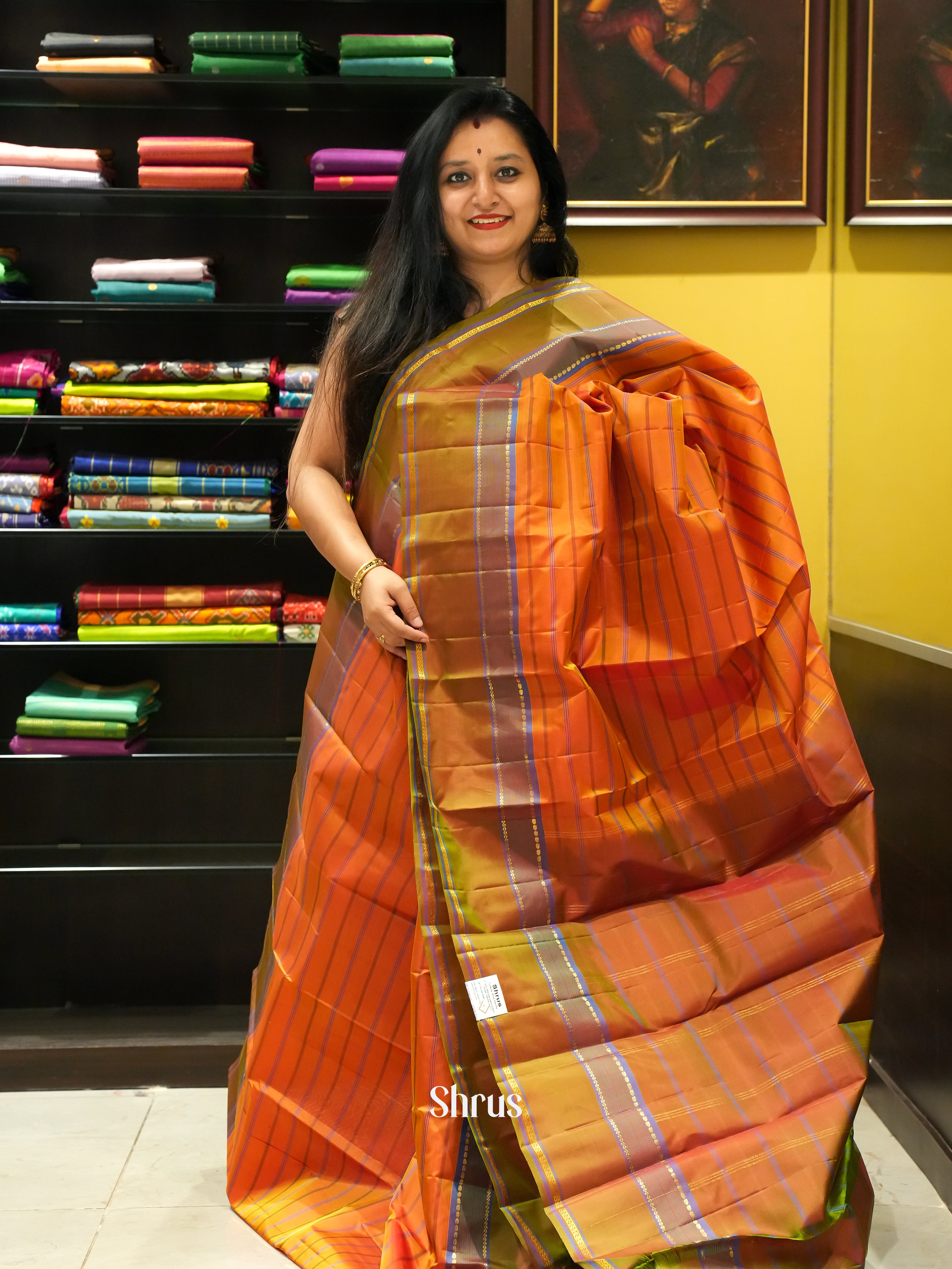 Orange & Green - Kanchipuram silk Saree