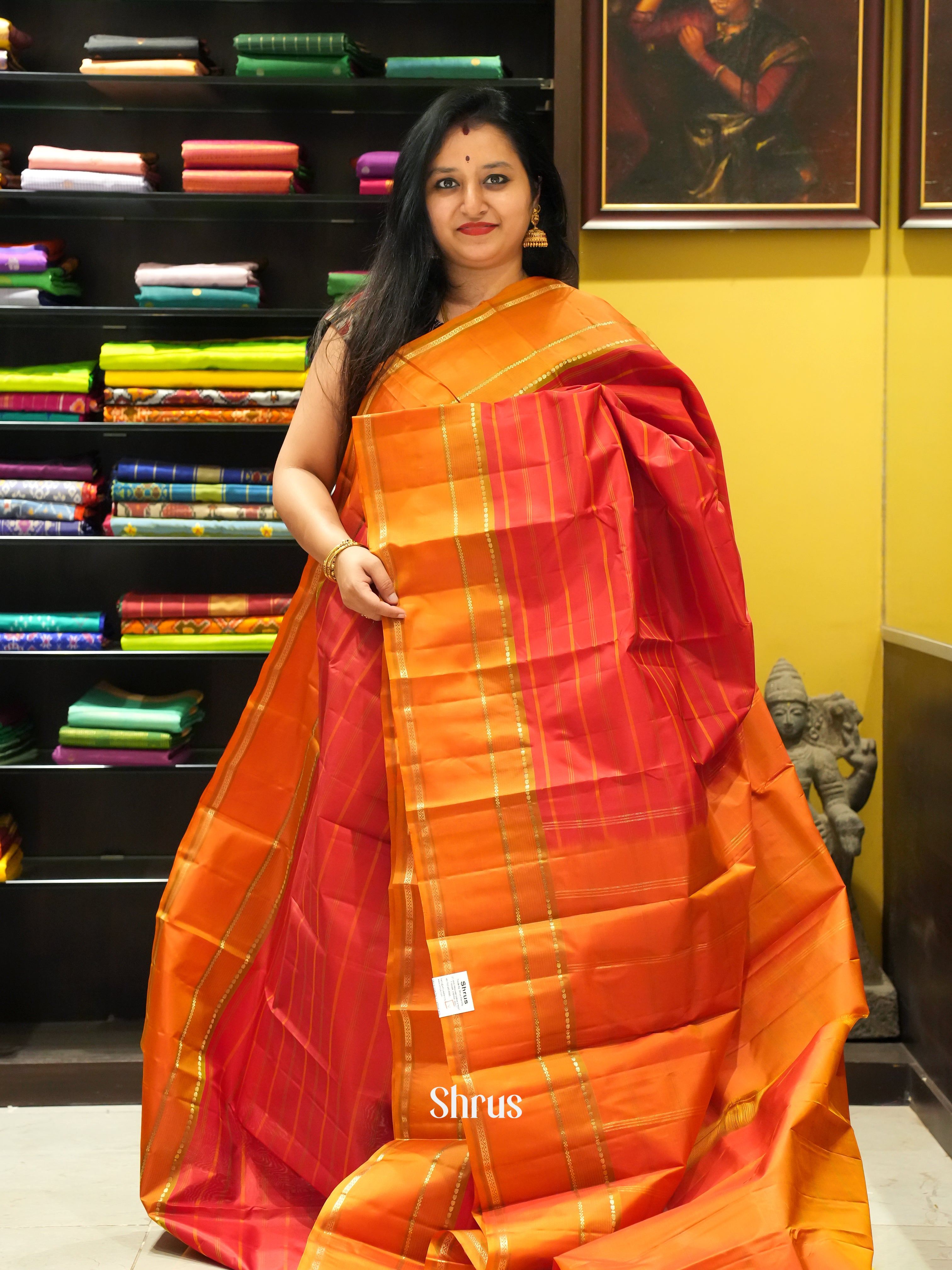 Red & Orange - Kanchipuram silk Saree