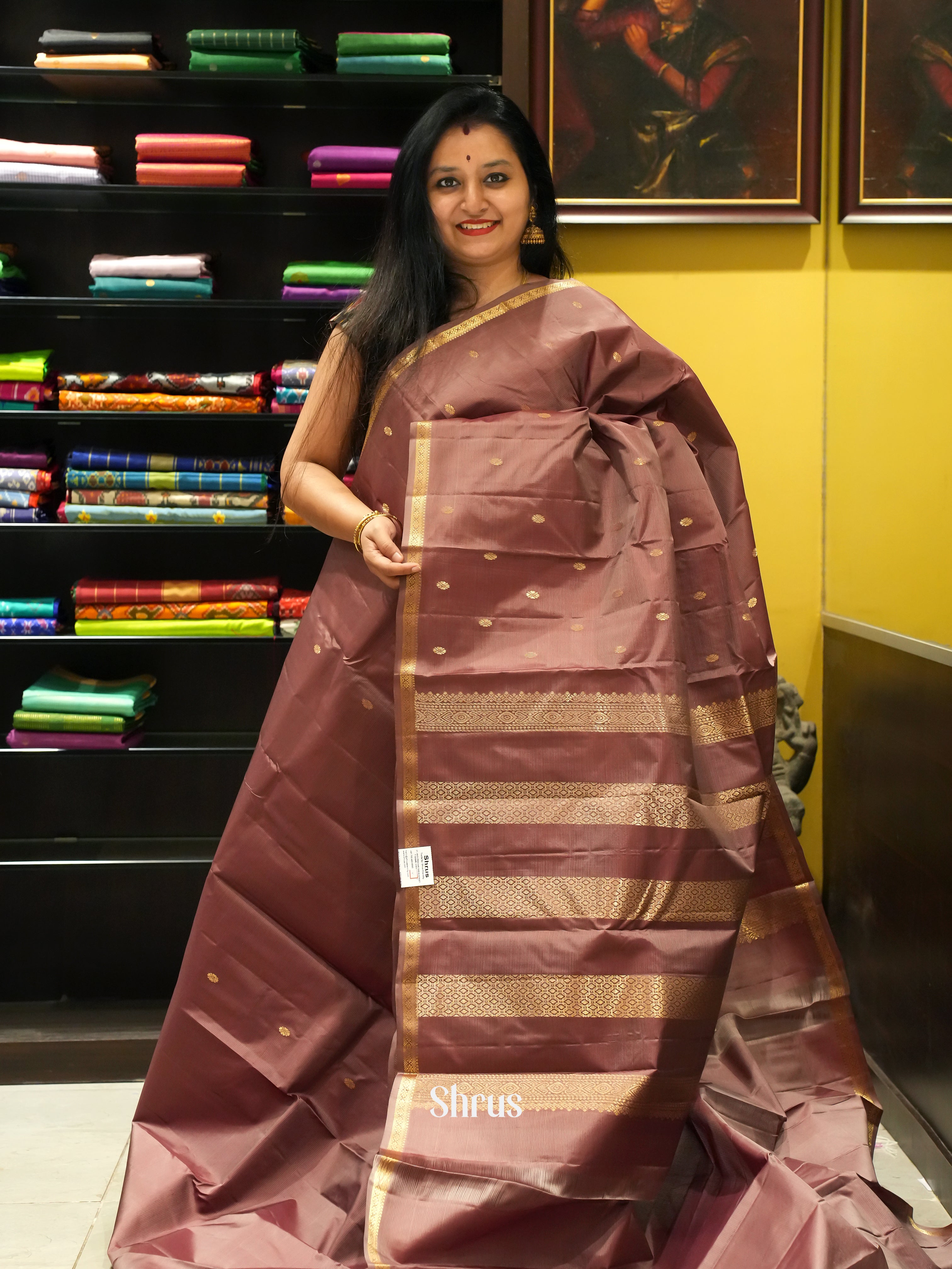 Brown (single Tone) - Kanchipuram silk Saree