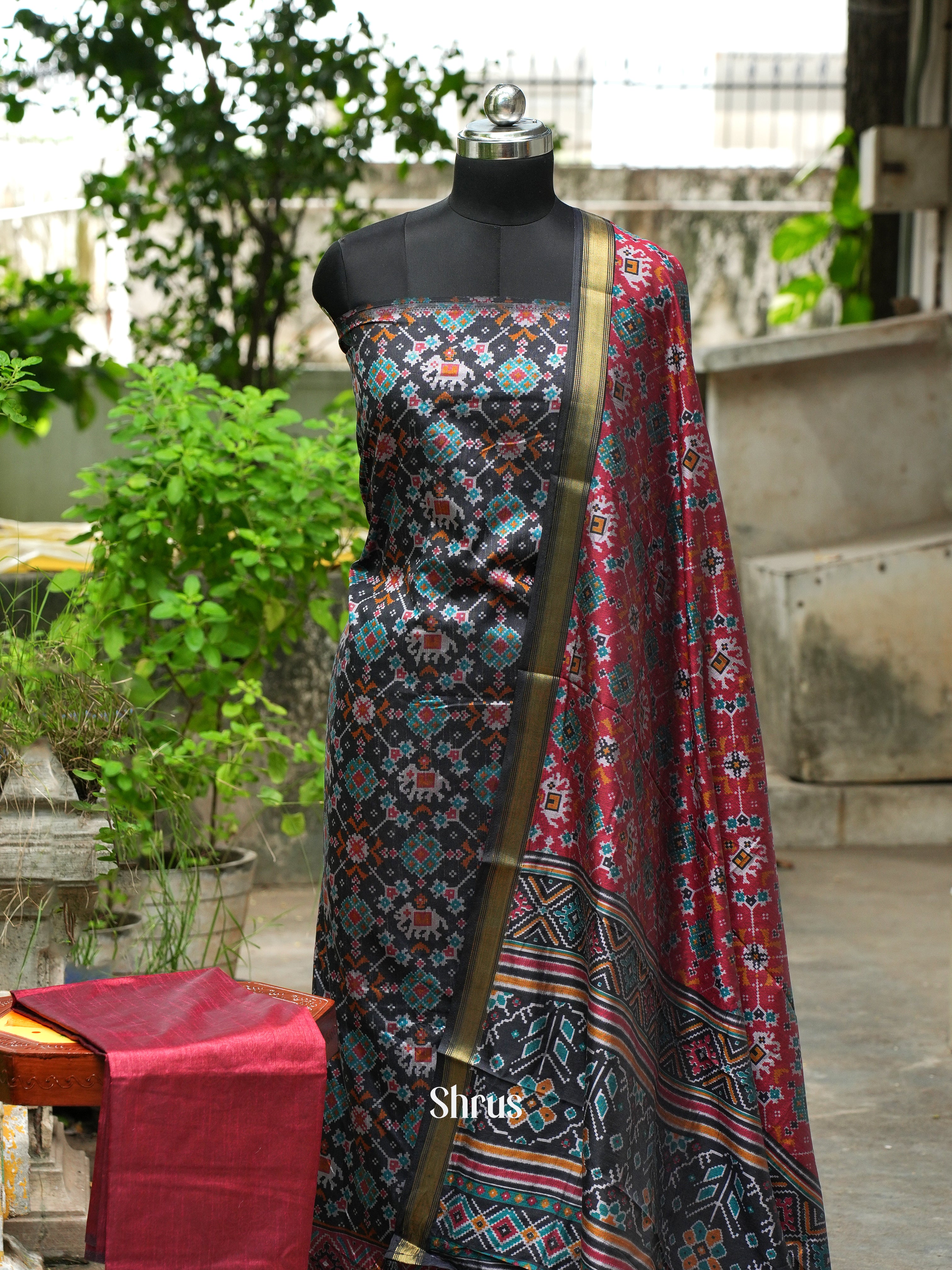 Black & Maroon - semi patola salwar