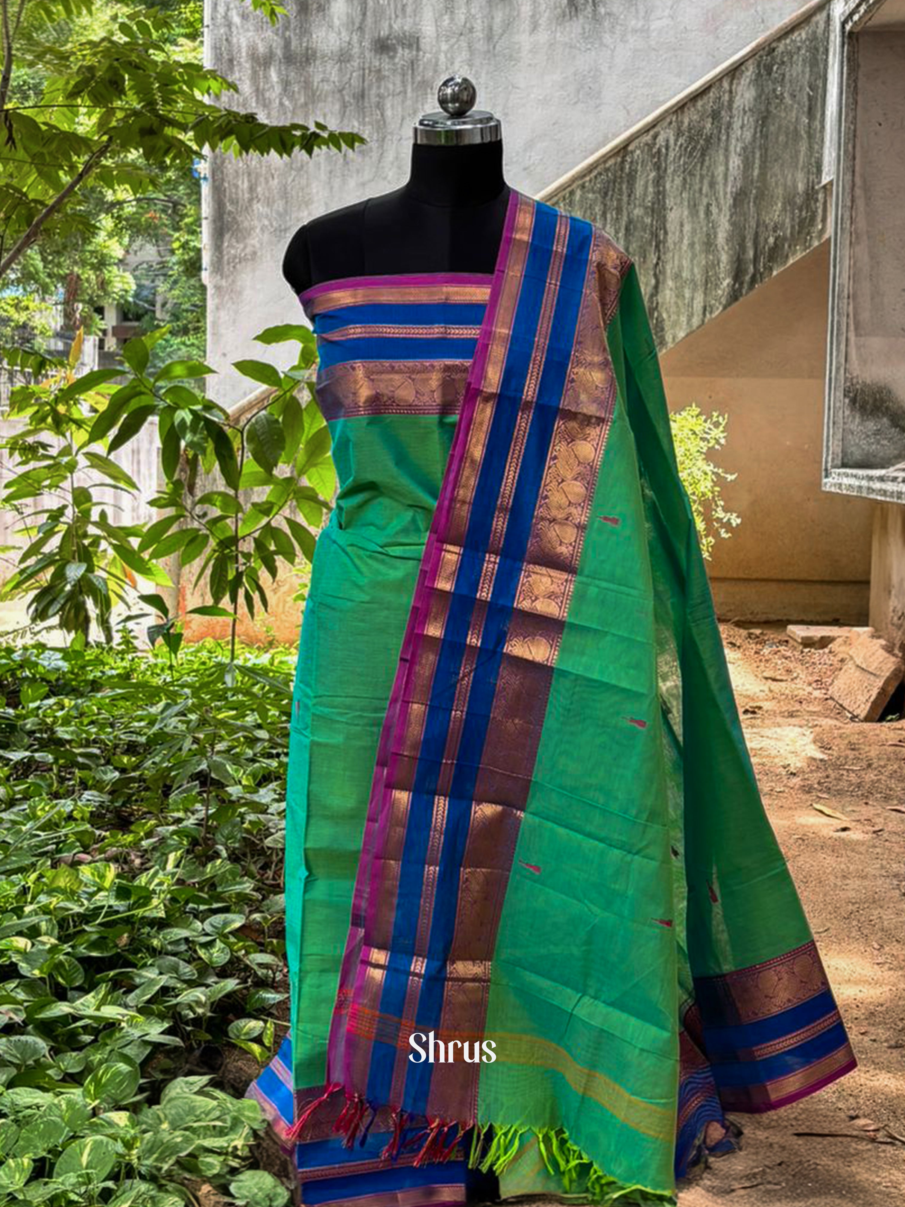 Green & Blue - chettinad top & dupatta