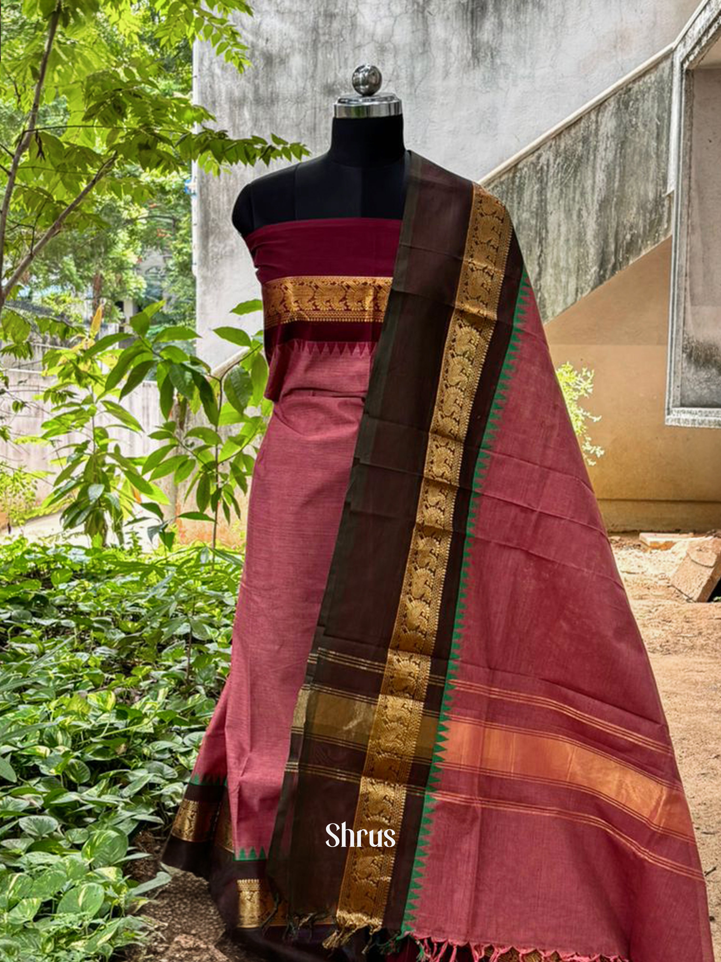 Lotus Pink & Green  - chettinad top & dupatta