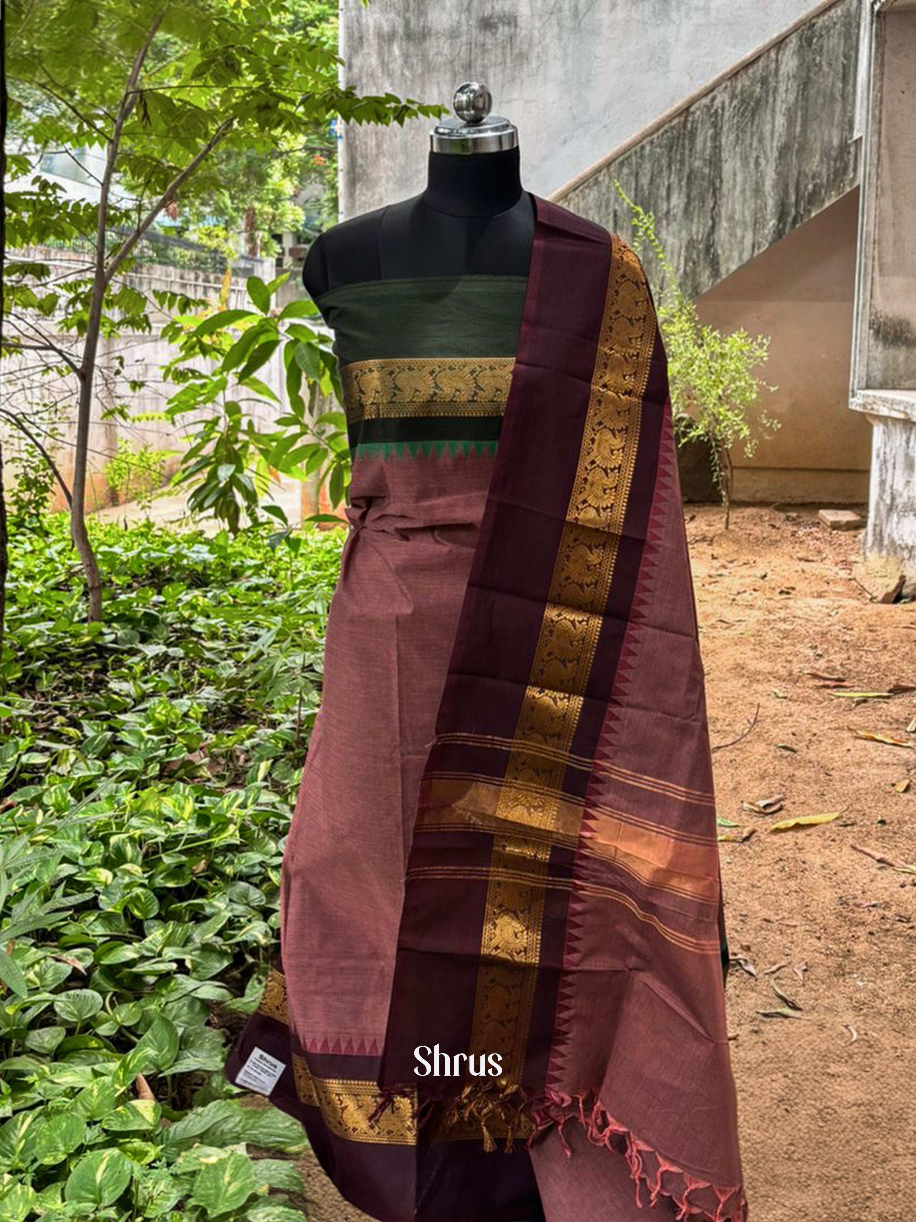 Onion Pink & Green - chettinad top & dupatta