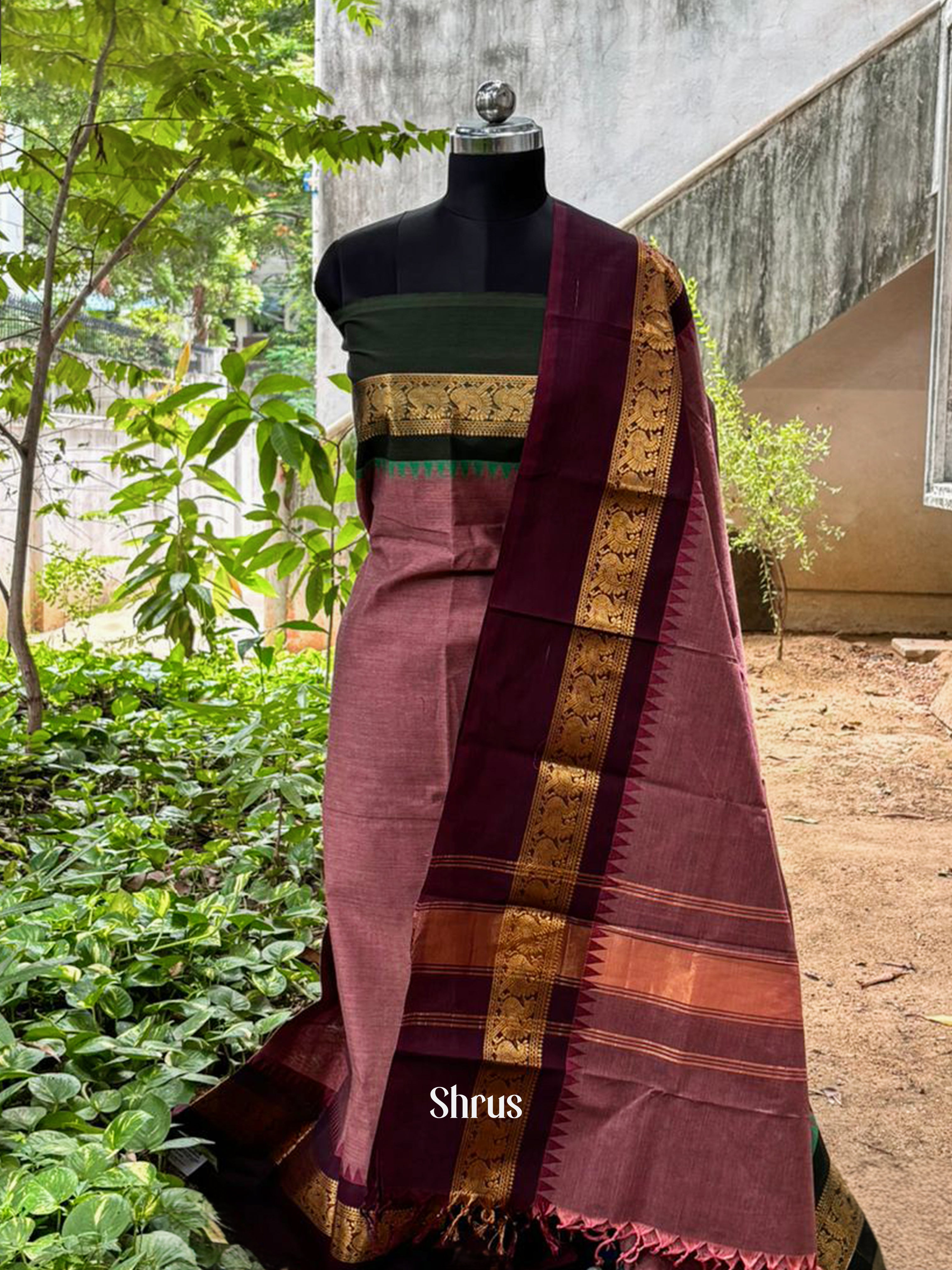 Onion Pink & Green - chettinad top & dupatta