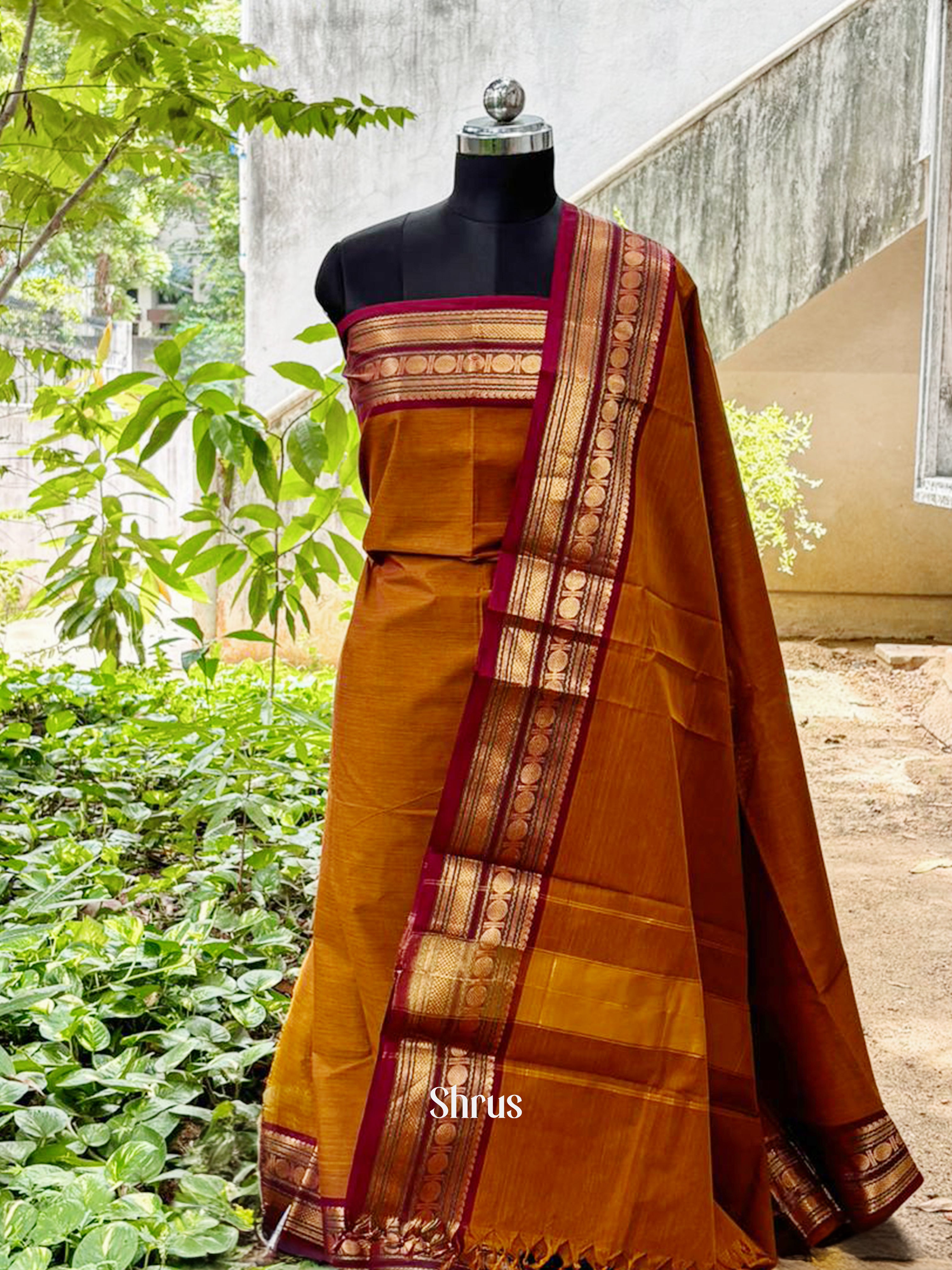 Brownish orange & Maroon - chettinad top & dupatta